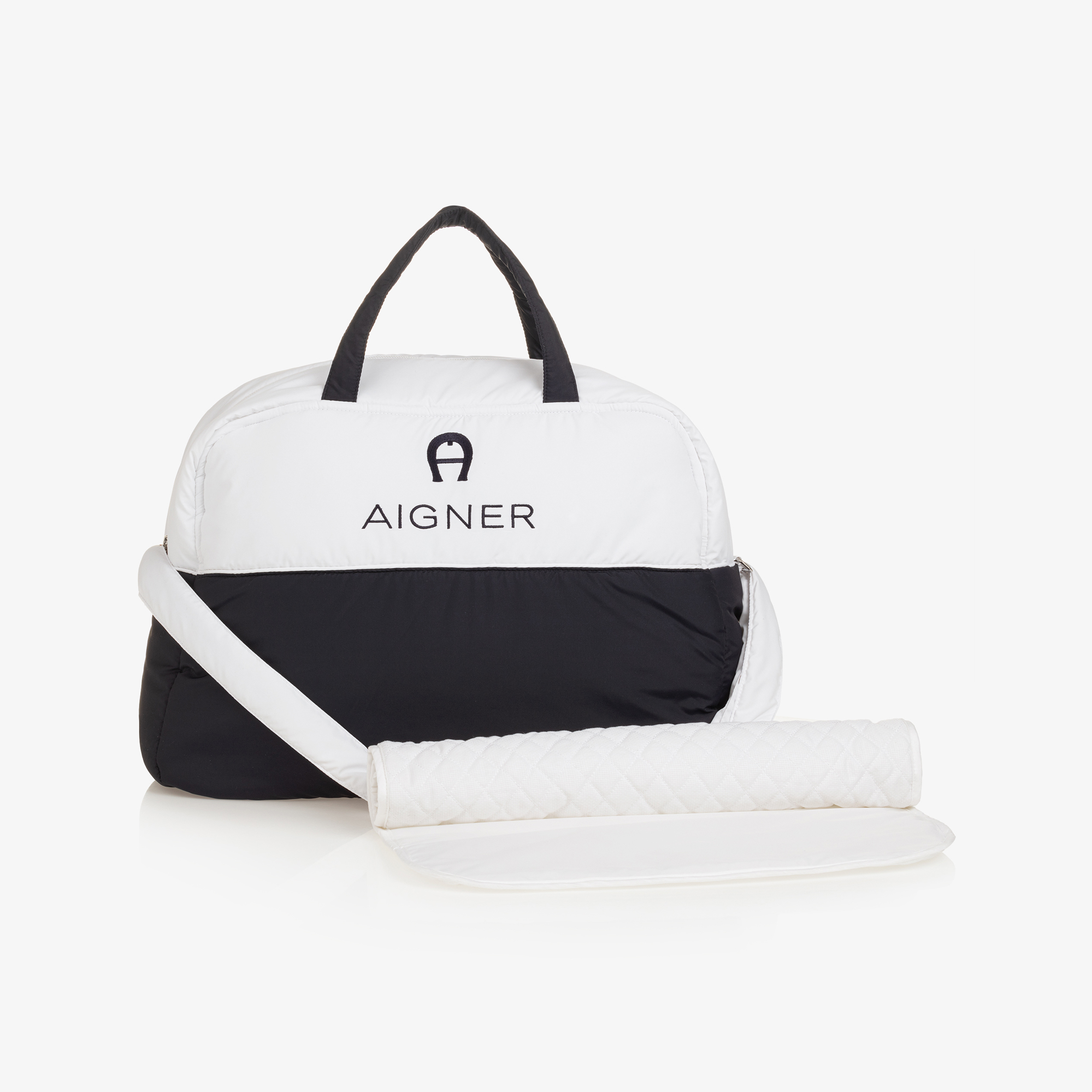 AIGNER White Navy Blue Baby Changing Bag (43cm) Childrensalon