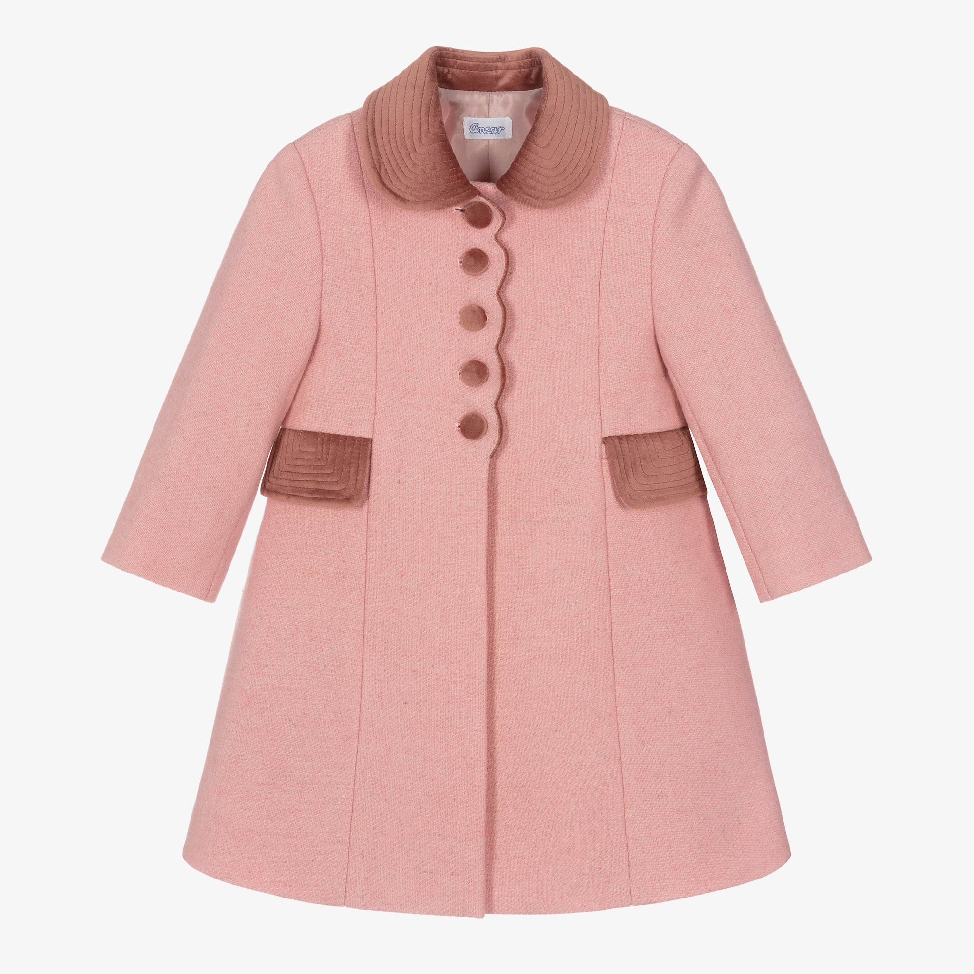 Ancar Girls Pink Wool Velvet Coat