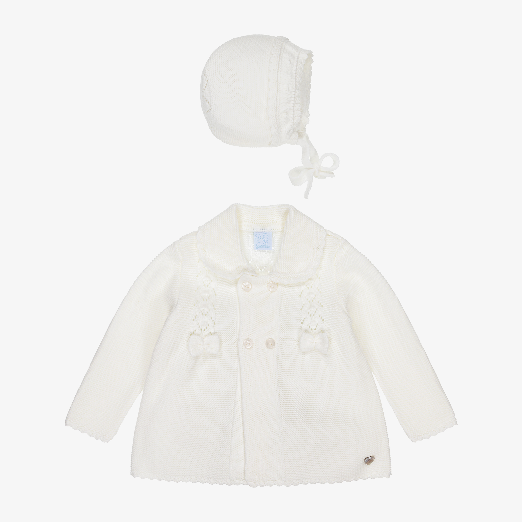 Artesanía Granlei Baby Girls Ivory Knit Coat Bonnet Set