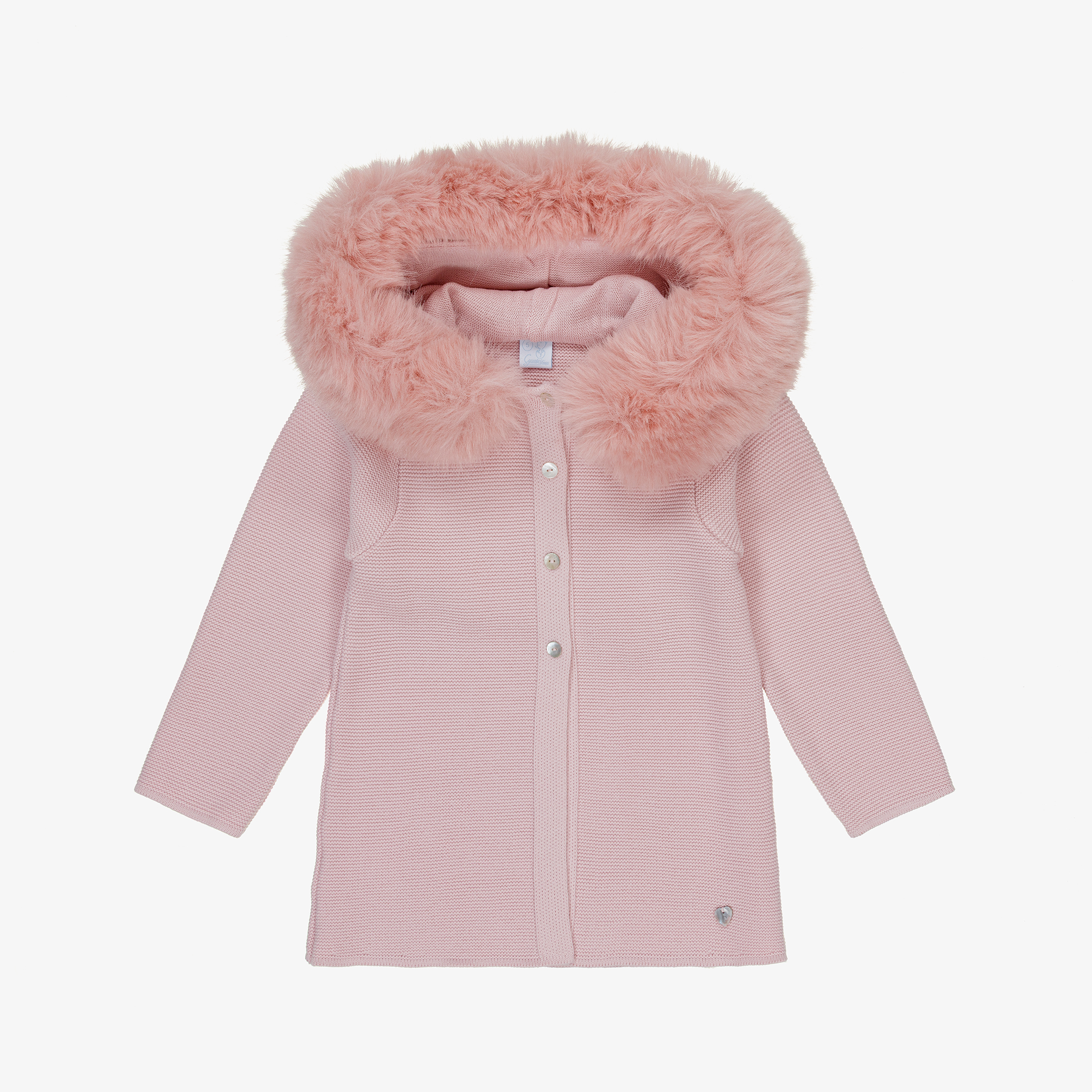 Artesanía Granlei Girls Pink Knitted Coat with Faux Fur Trim