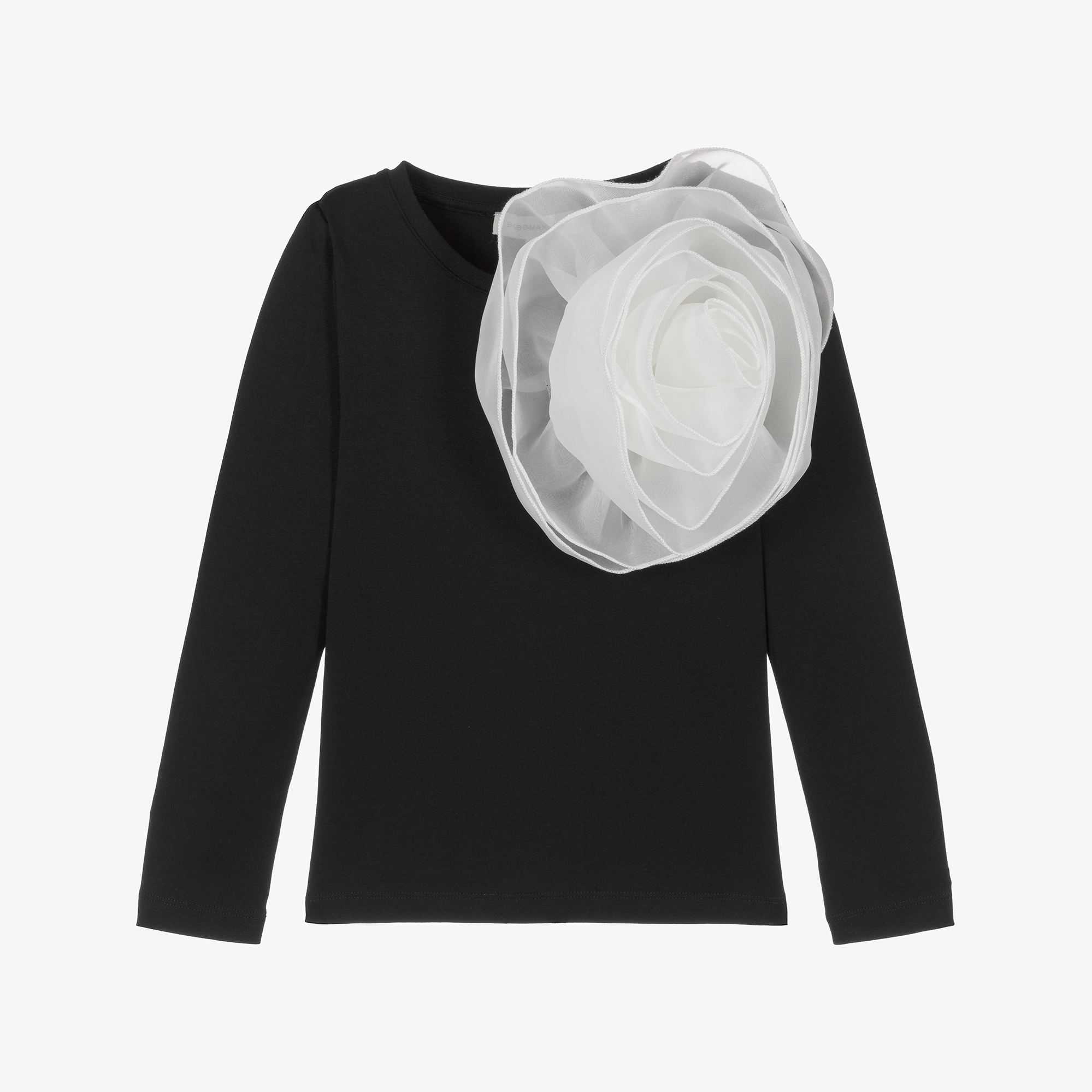 BCBGMAXAZRIA - Girls Black Cotton Top with Oversized Flower