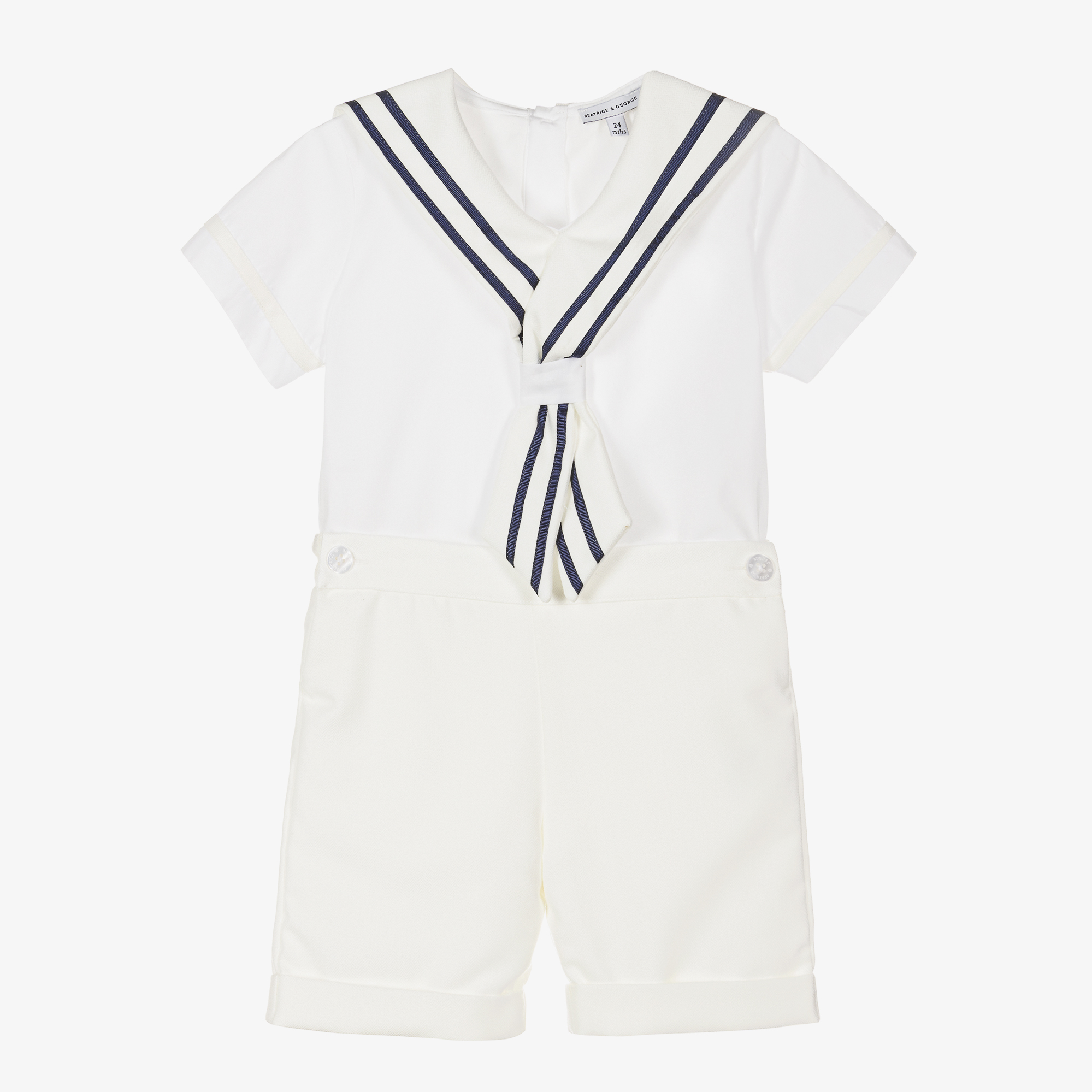 Beatrice George Boys Ivory Cotton Sailor Buster Suit
