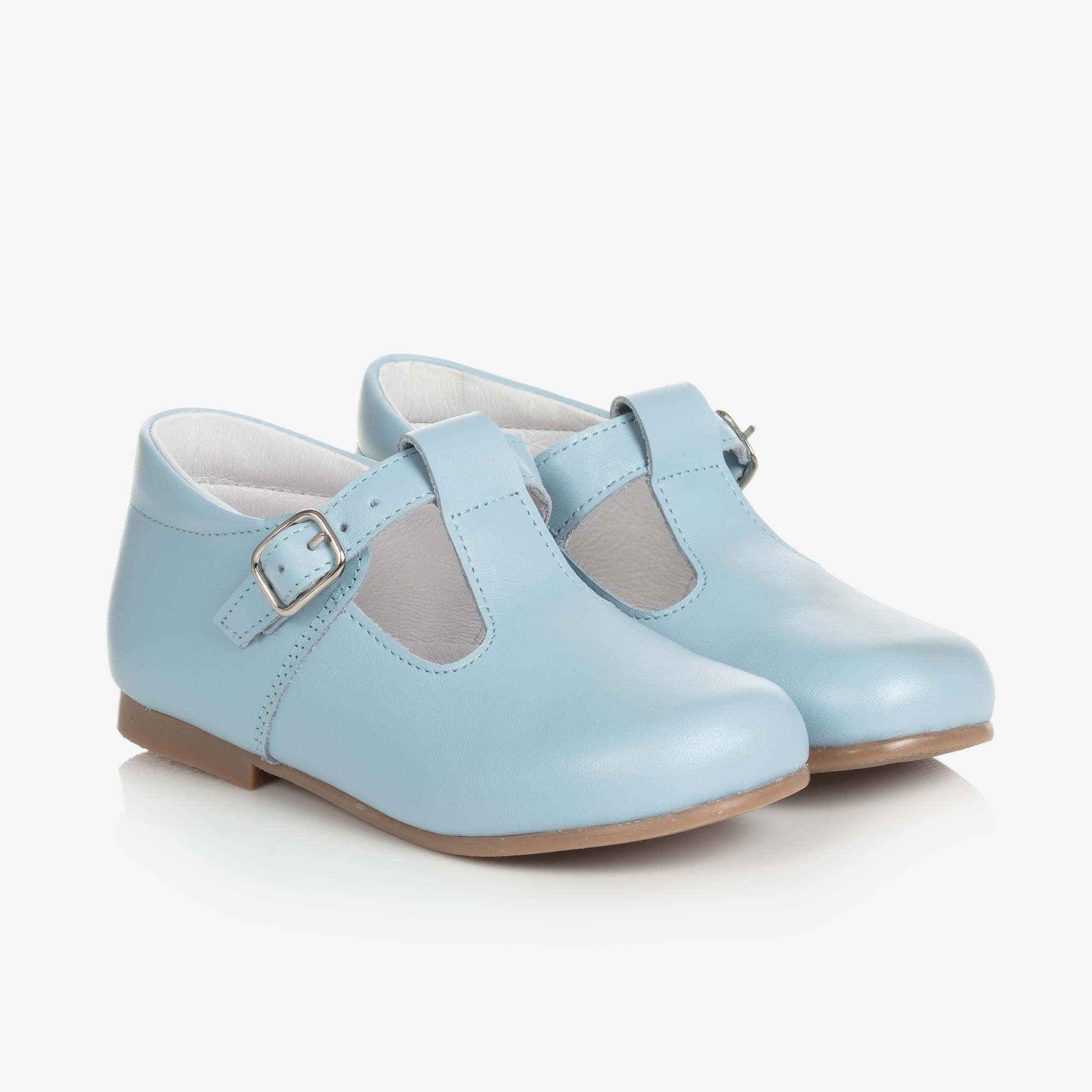 Beatrice George Pale Blue Leather Buckle T-Bar Shoes