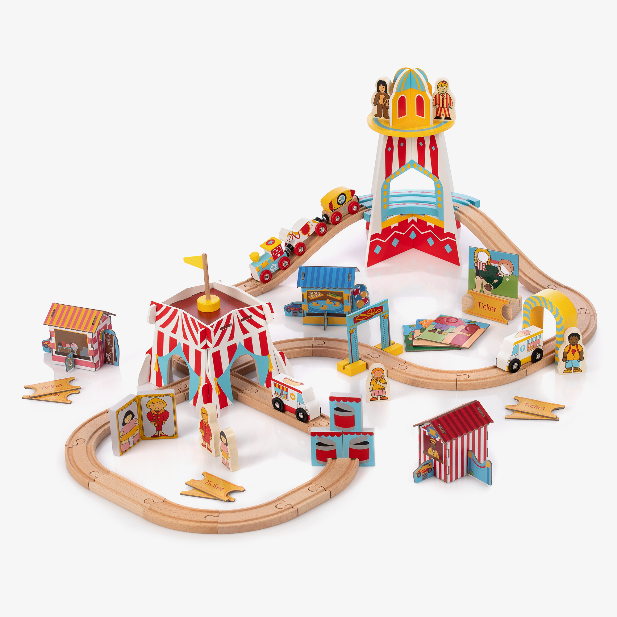Bigjigs Wooden Fun Fair Train Set (90cm) Childrensalon