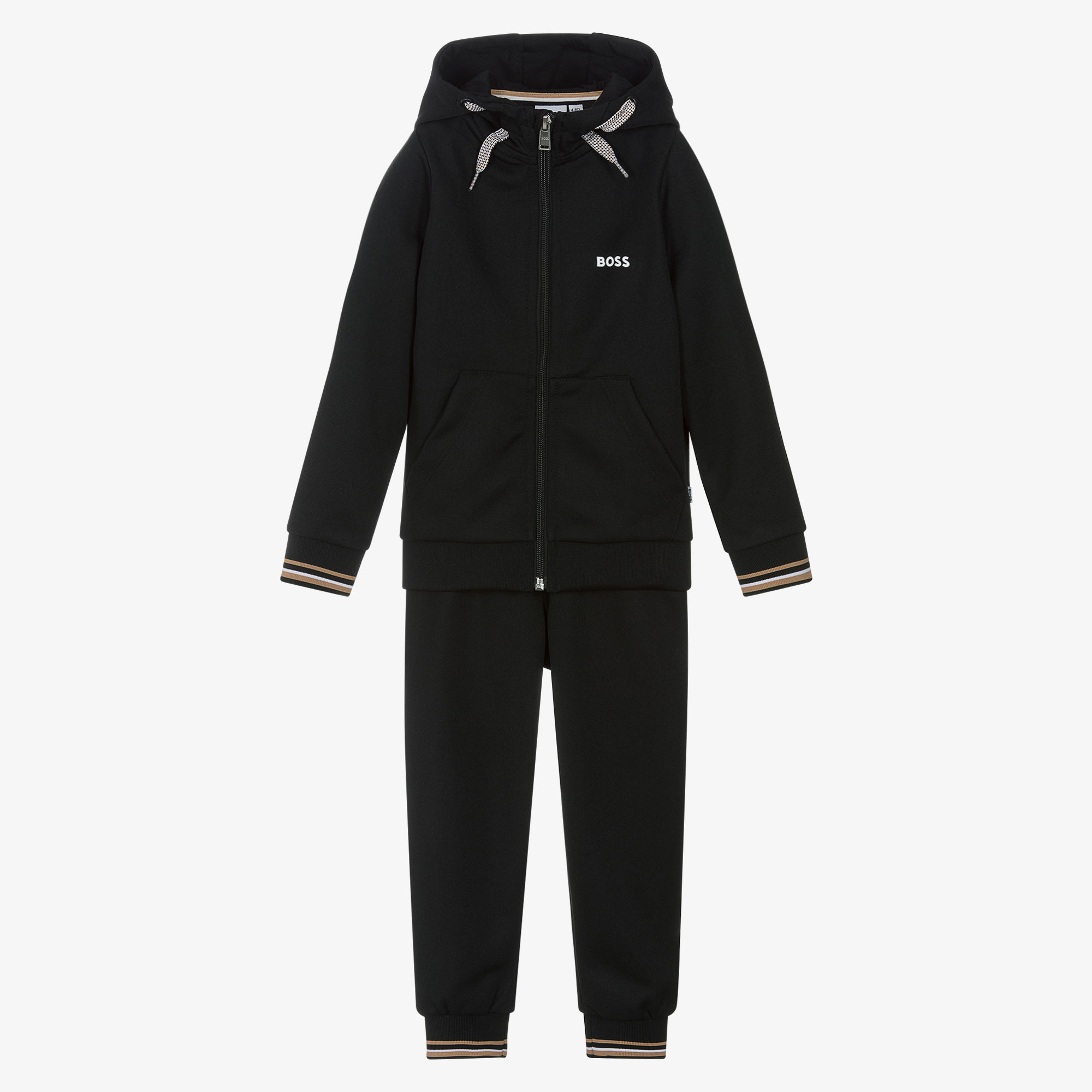 BOSS Boys Black Zip-Up Hooded Tracksuit Childrensalon