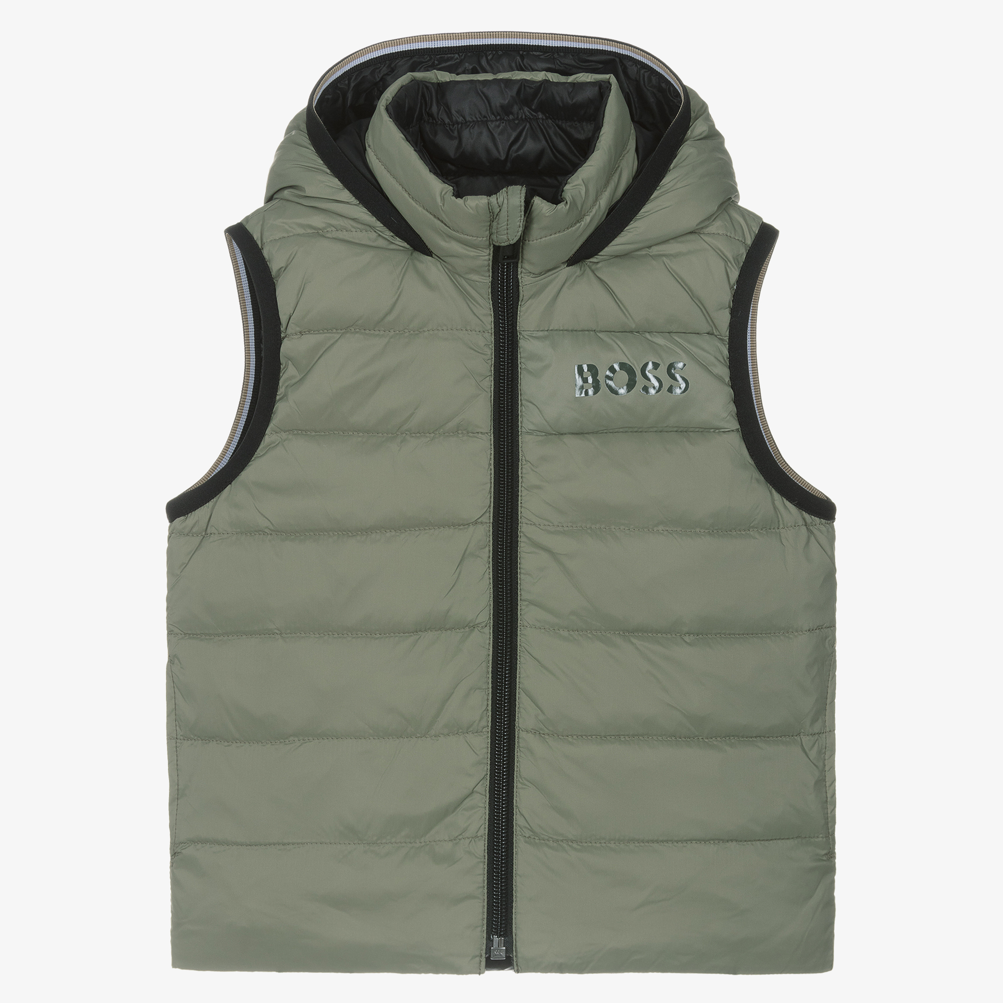 BOSS Boys Green Black Down Padded Reversible Gilet Childrensalon