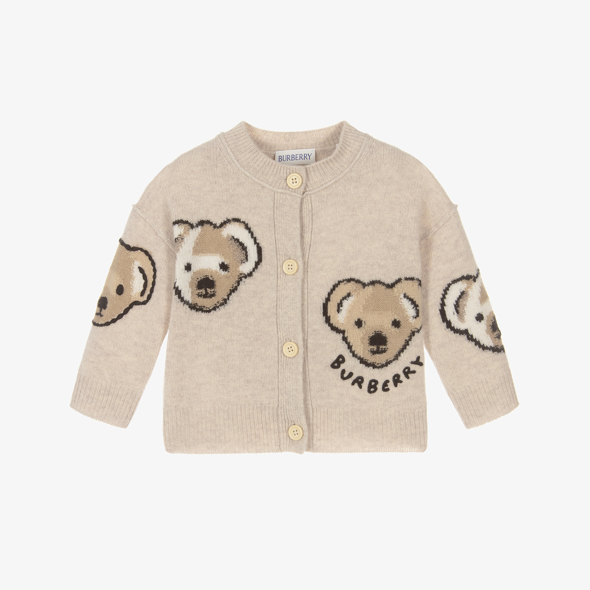 Burberry Baby Girls Beige Wool Knit Thomas Bear Cardigan