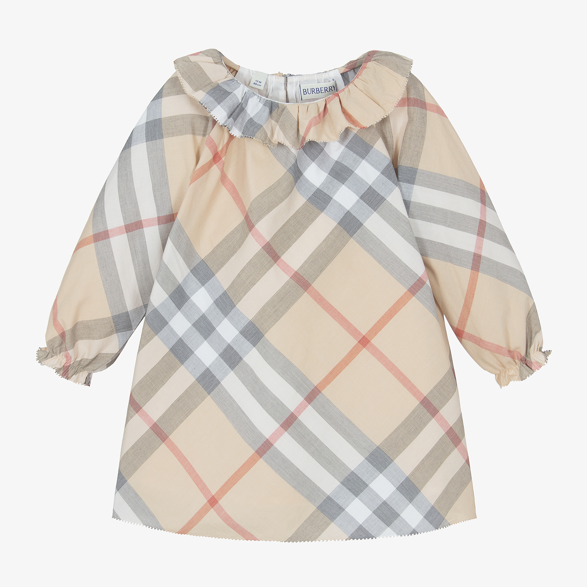 Burberry Baby Girls Pale Beige Check Cotton Dress