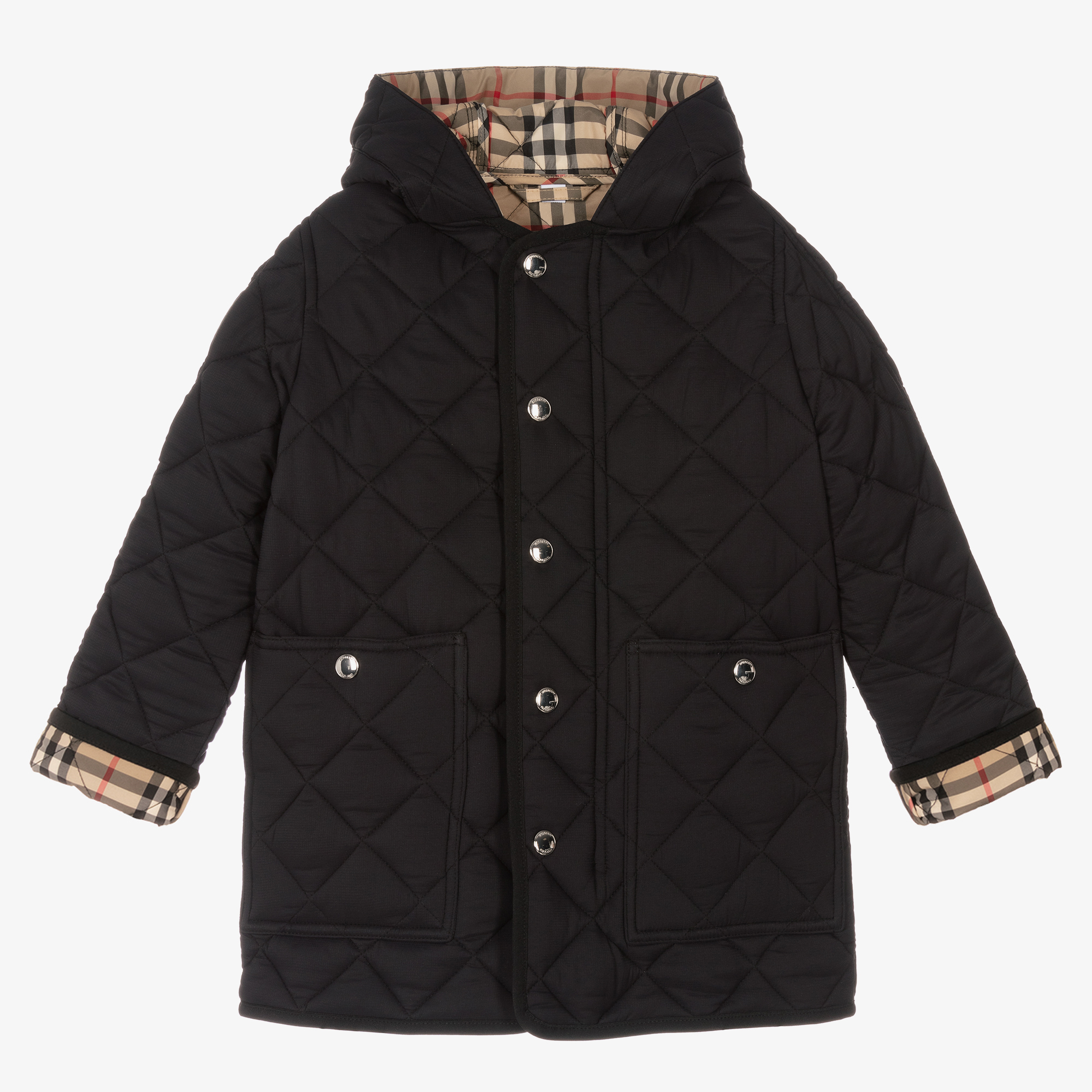 Burberry - Black Button Up Quilted Long Coat | Childrensalon
