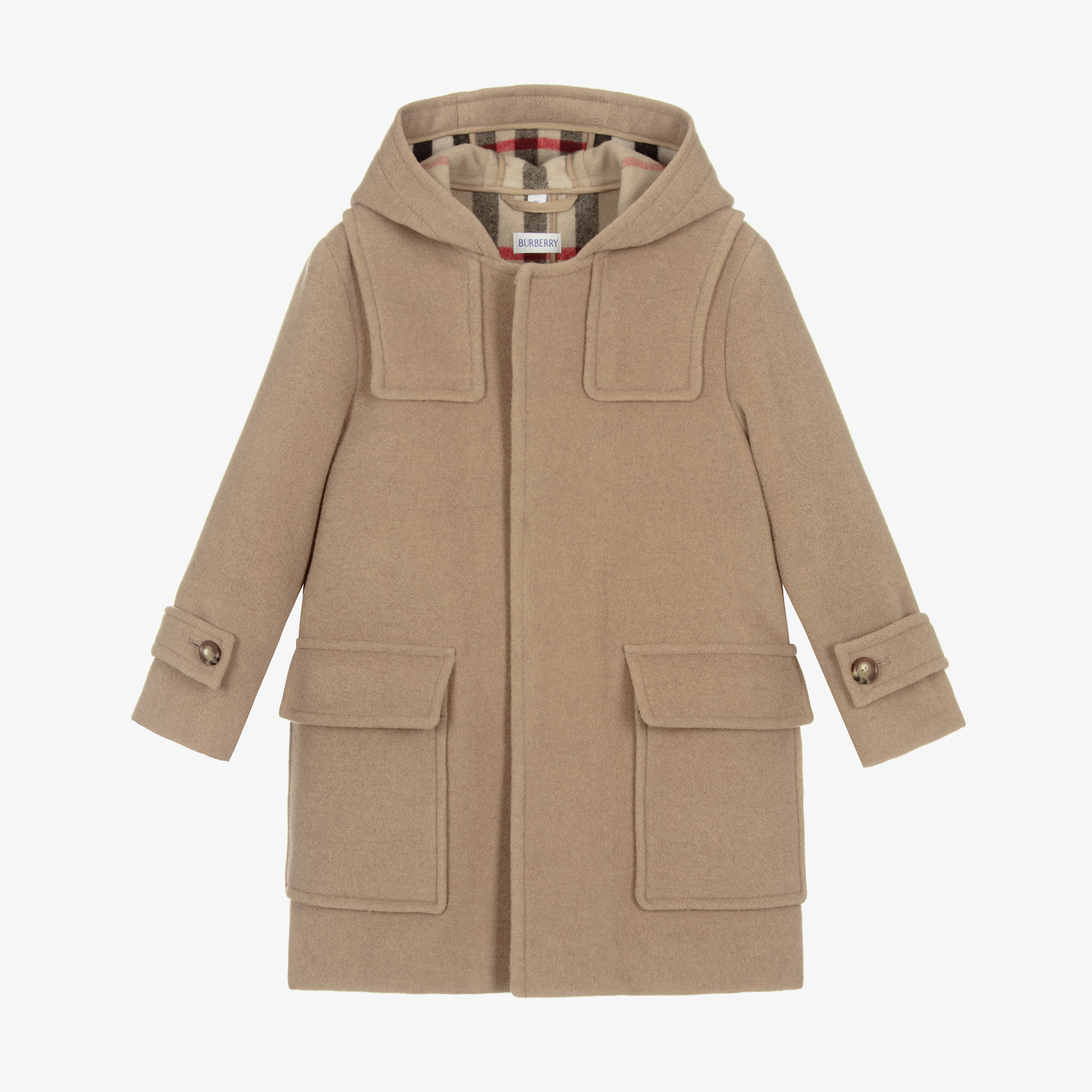 Burberry - Boys Beige Hooded Wool Coat | Childrensalon