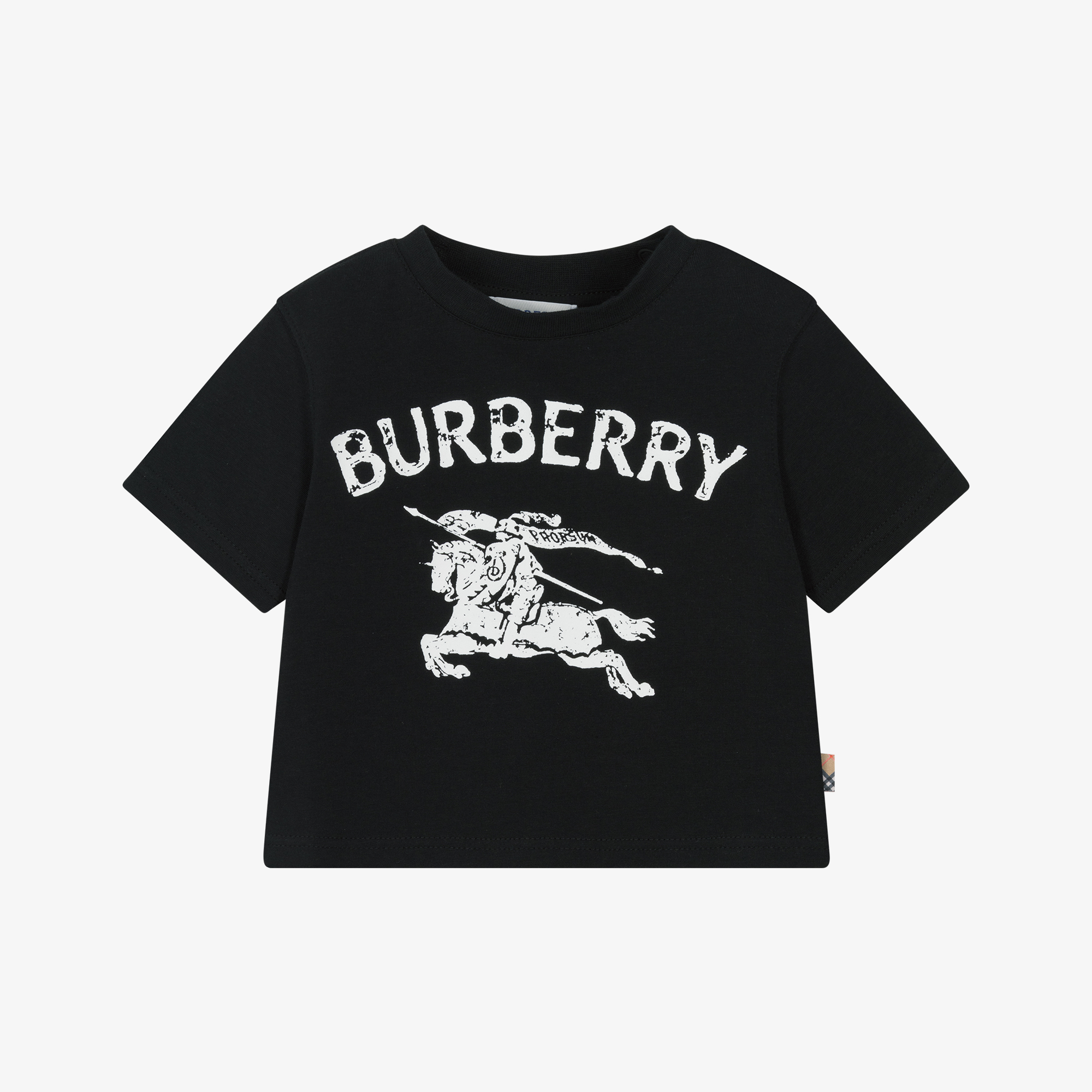 Burberry - Boys Black Cotton T-Shirt with Ink Stamp Style EKD Logo