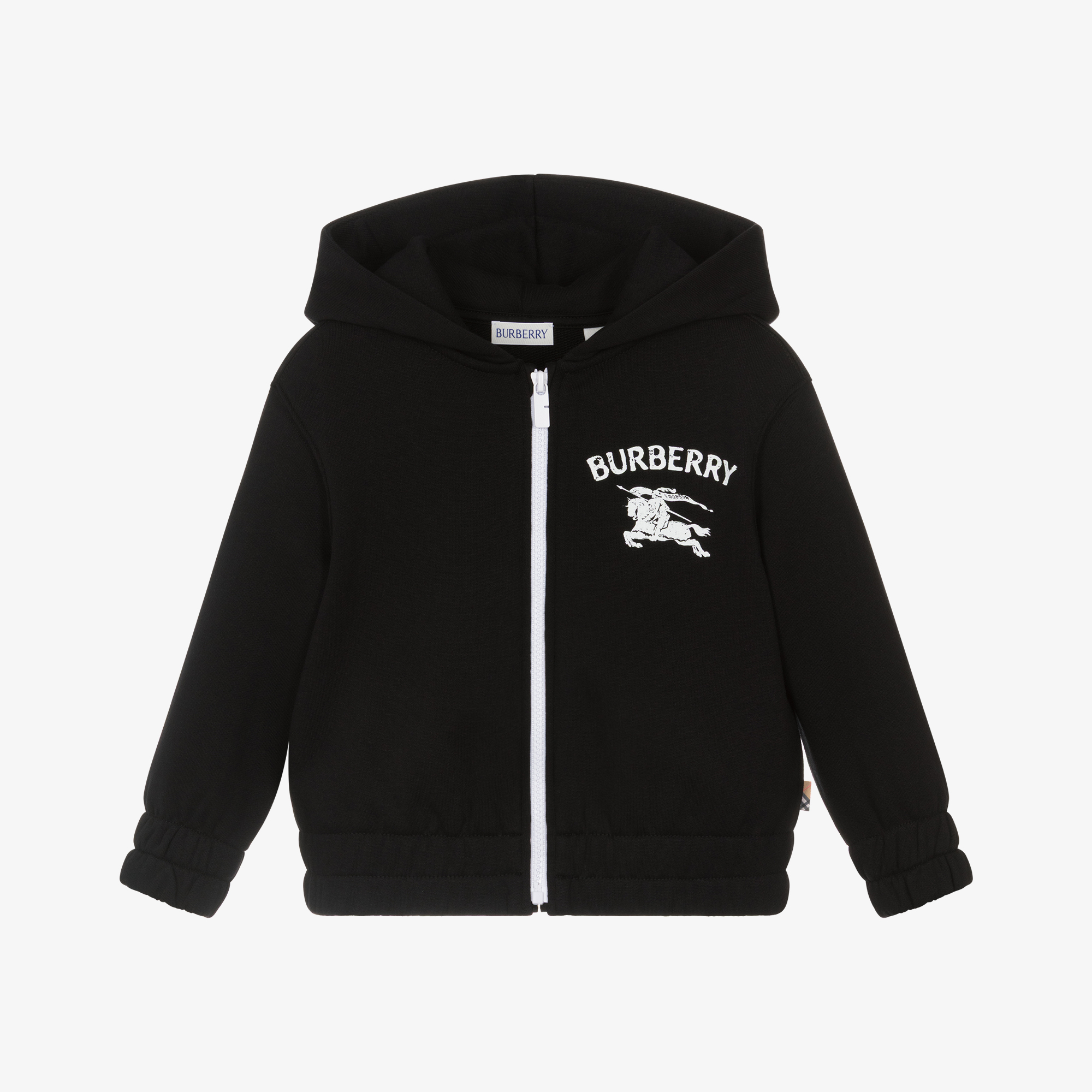 Burberry - Boys Black Cotton Zip-Up Top with White EKD Logo