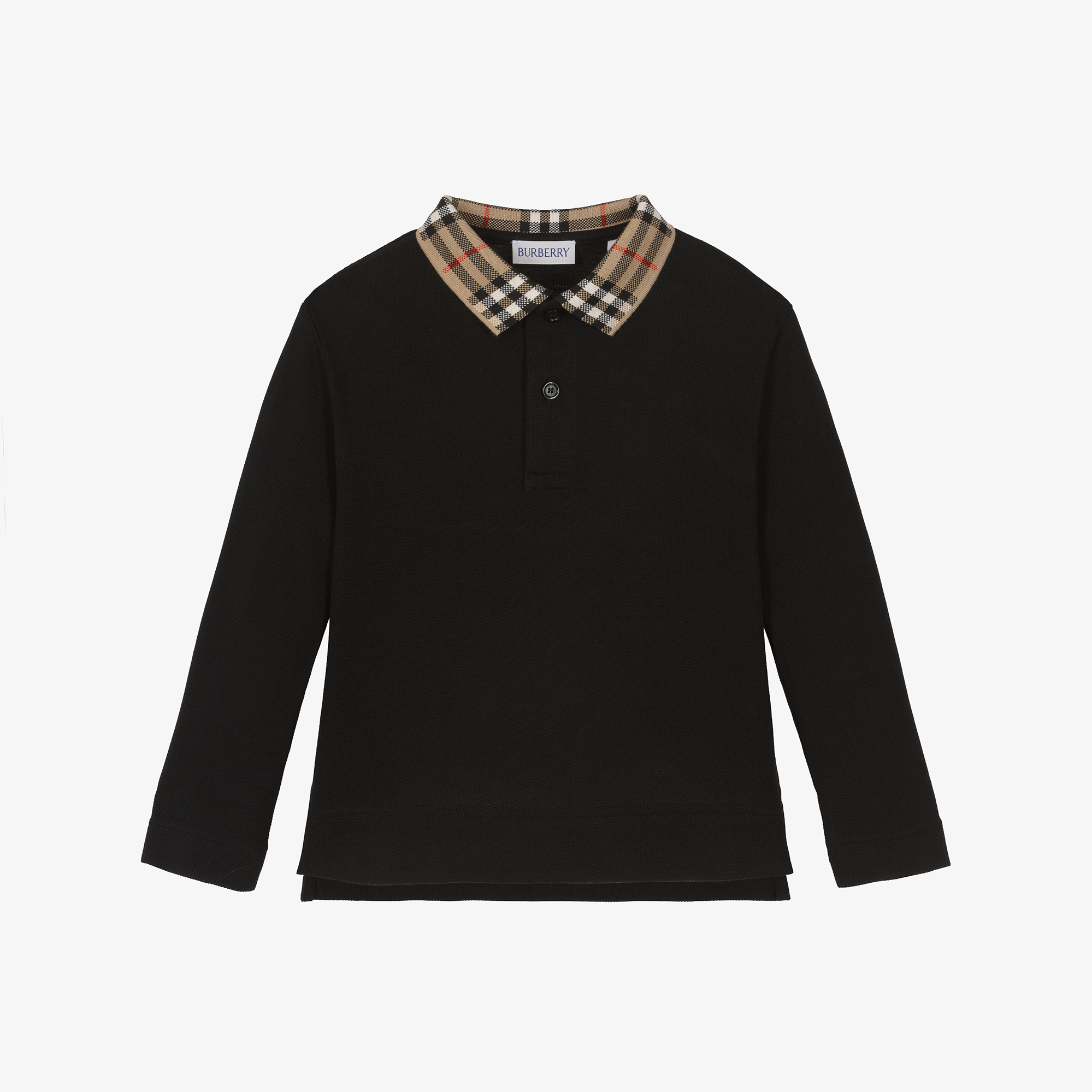 Burberry Boys Black Polo Shirt with Burberry Check Collar