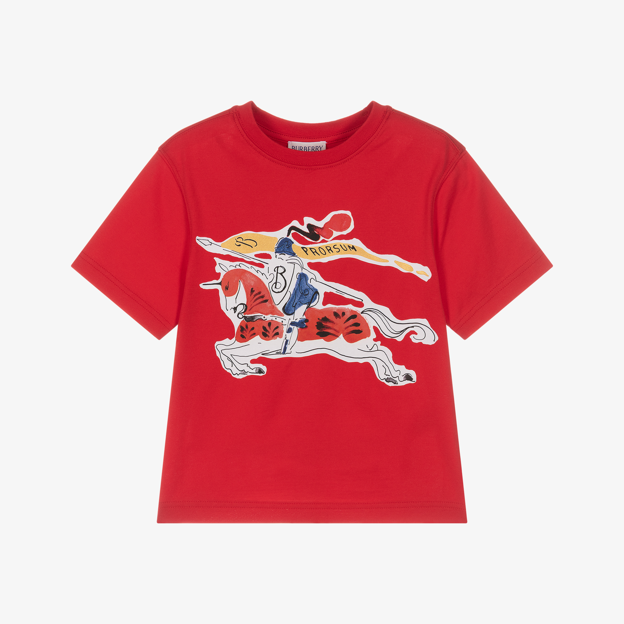Burberry - Boys Red Cotton T-Shirt with Colourful EKD Logo