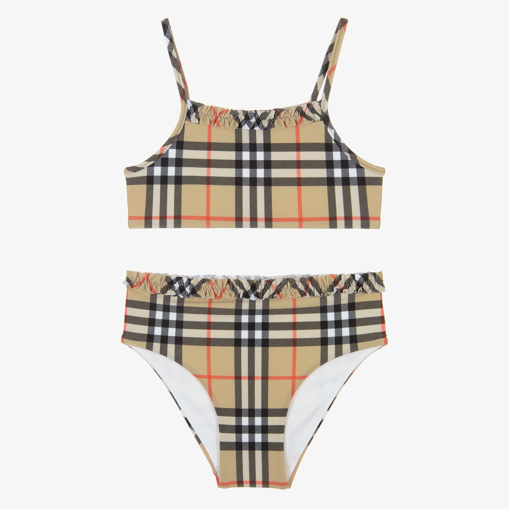 Burberry - Girls Beige Check Frilled Bikini | Childrensalon