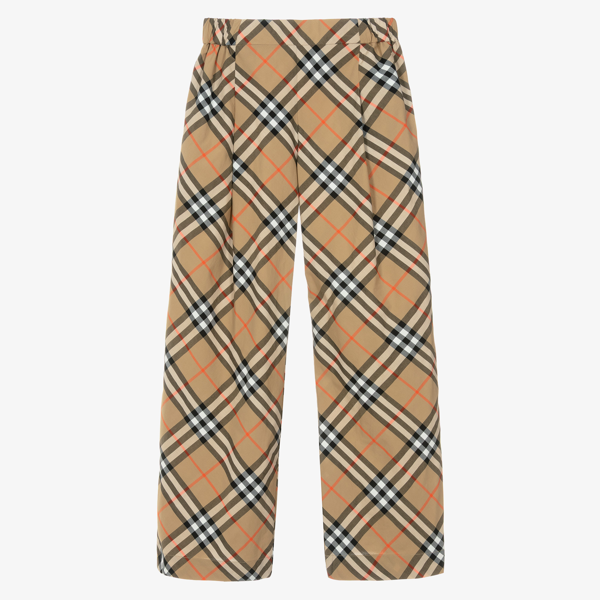 Burberry Girls Beige Check Wide Leg Cotton Trousers Childrensalon