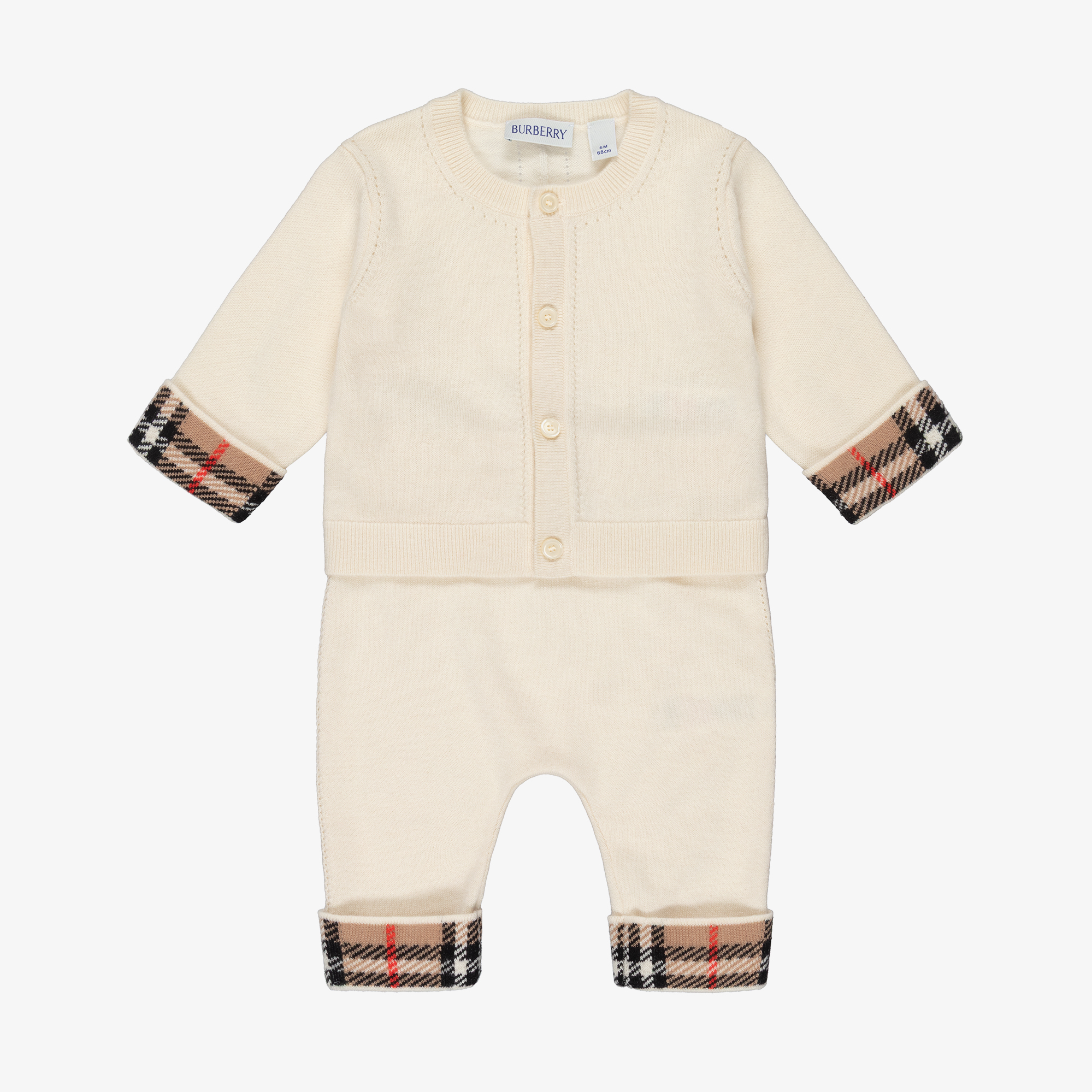 Burberry - Ivory Cashmere Baby Trouser Set with Burberry Check