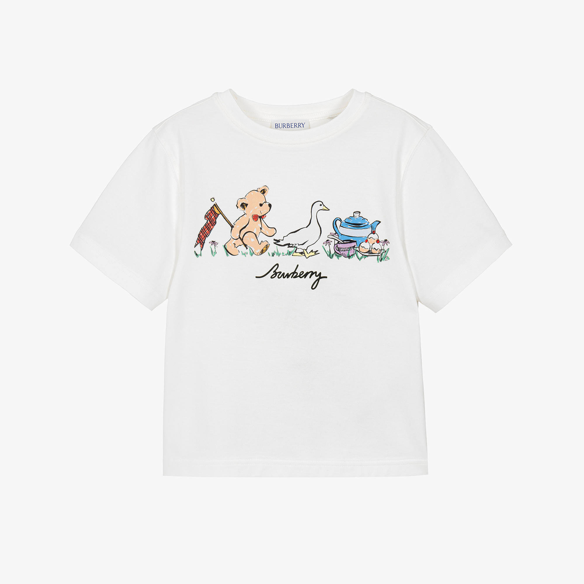 Burberry - Ivory Cotton Thomas Bear & Friends T-Shirt | Childrensalon