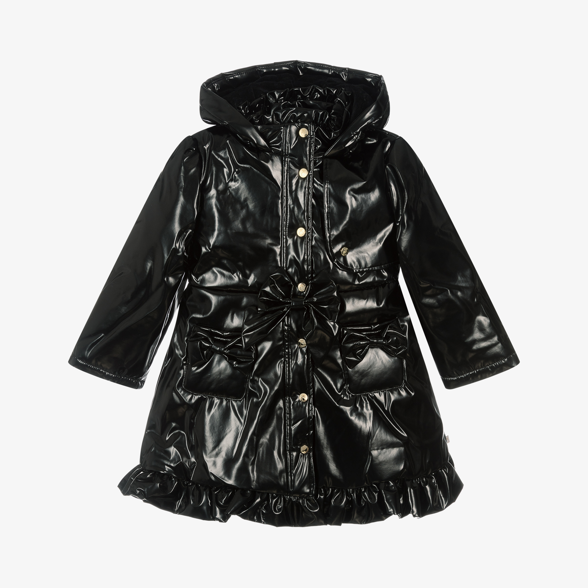 Girls Black Shiny Rain Mac Vinyl Raincoat Black Glossy Raincoat
