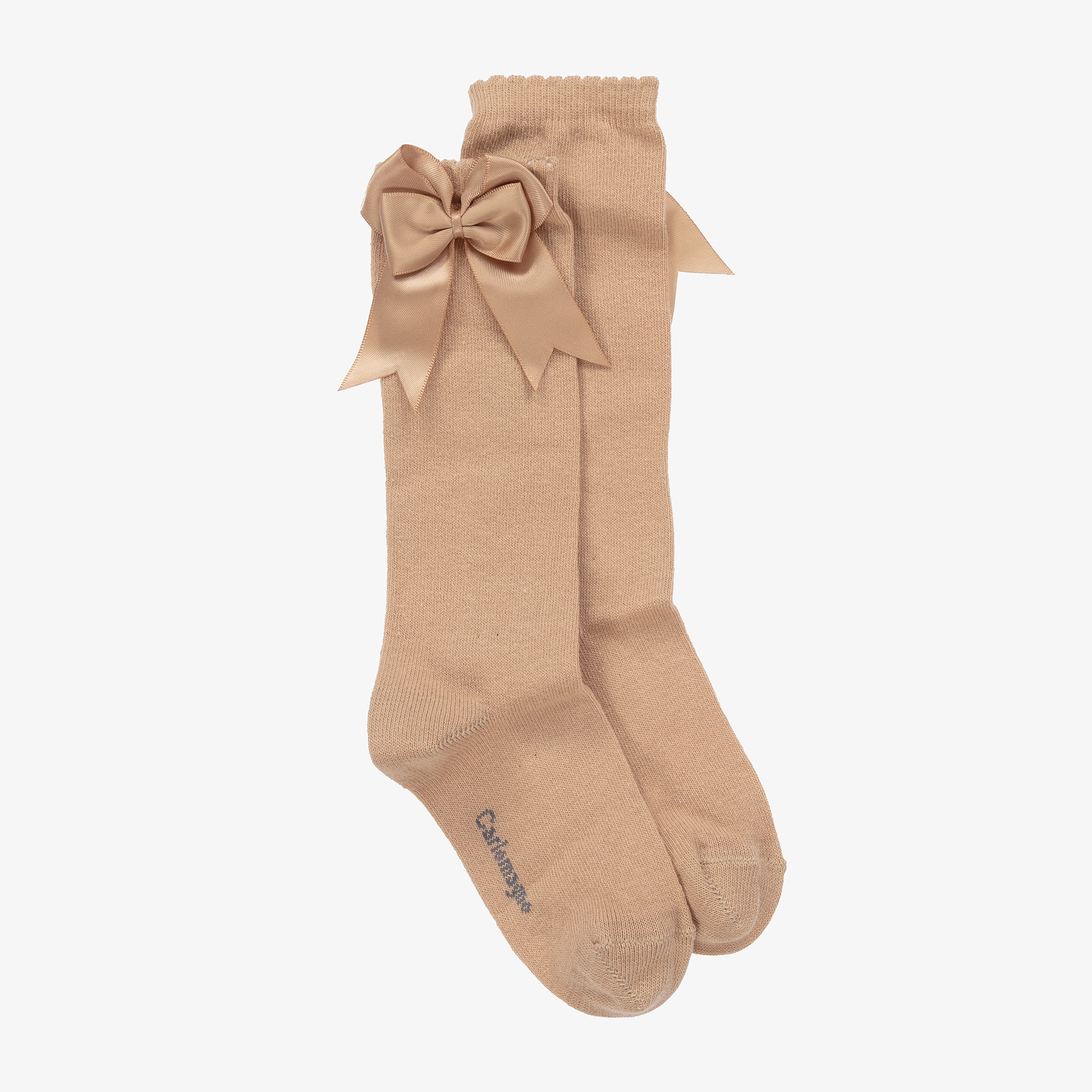 Chaussettes Hautes Filles Carlomagno - Taille 26-27 - Couleur Crème Avec Pompons - Fabriqué En Italie