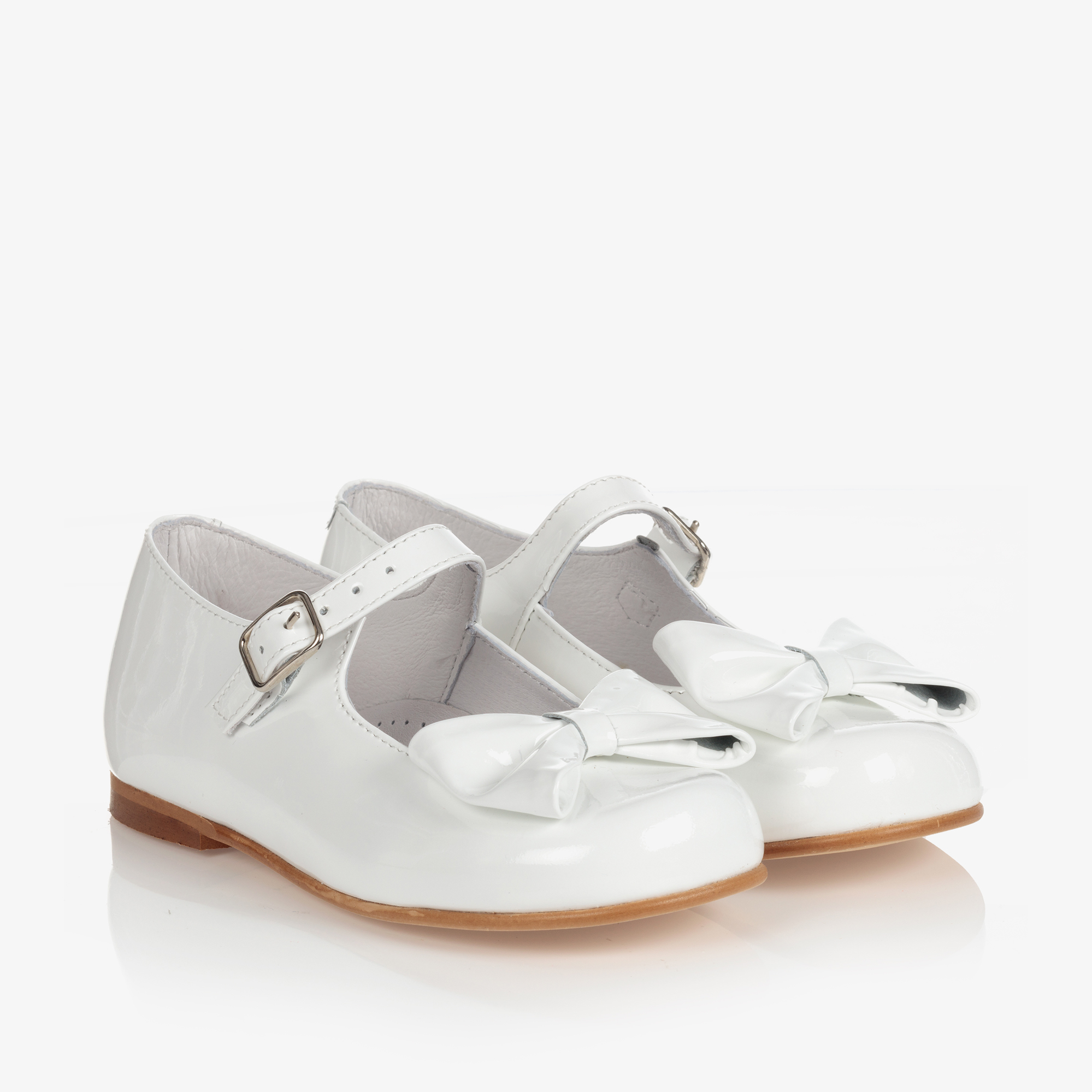 Children's Classics Girls White Patent Bow Shoes