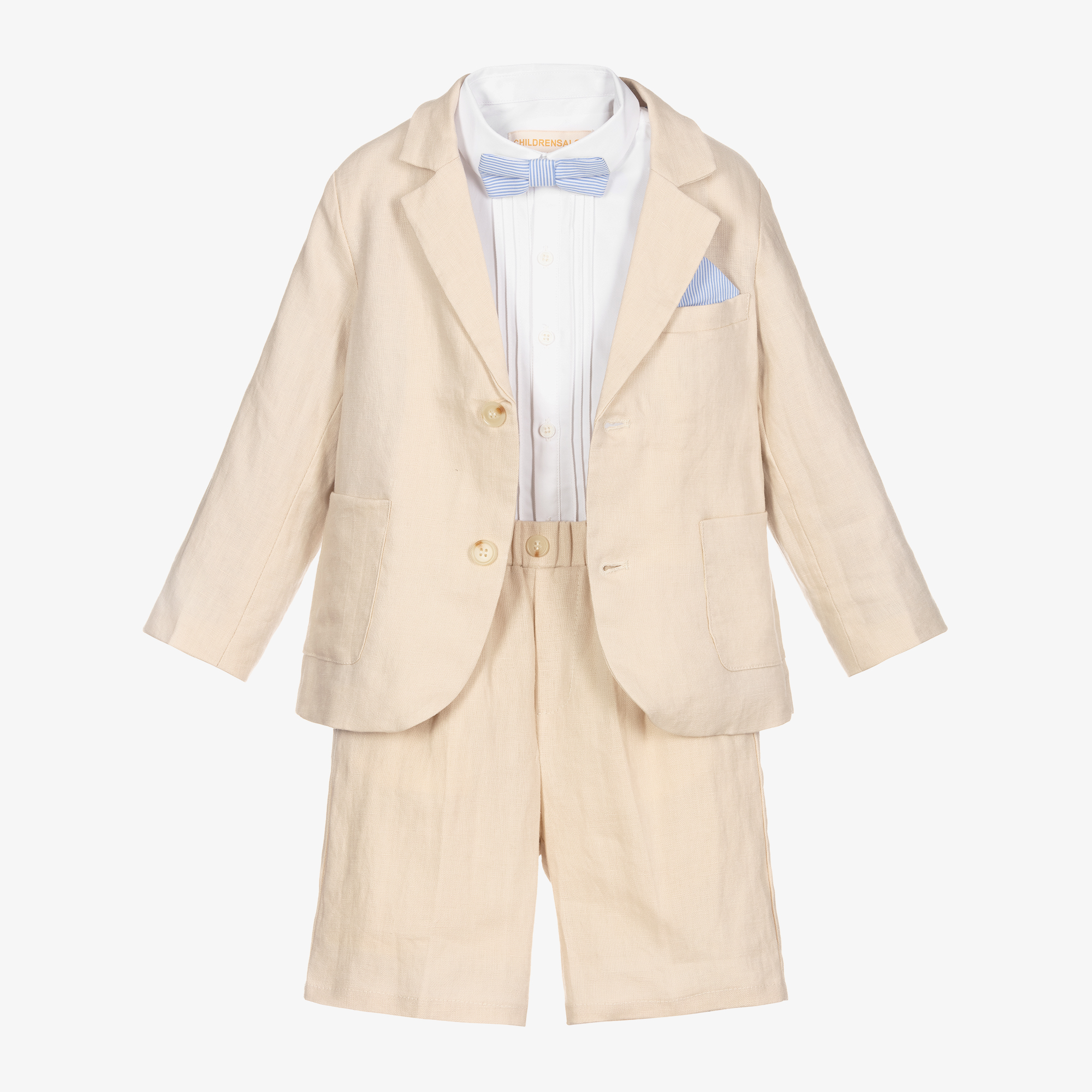 Childrensalon Occasions Boys Beige Linen Shorts Suit Childrensalon