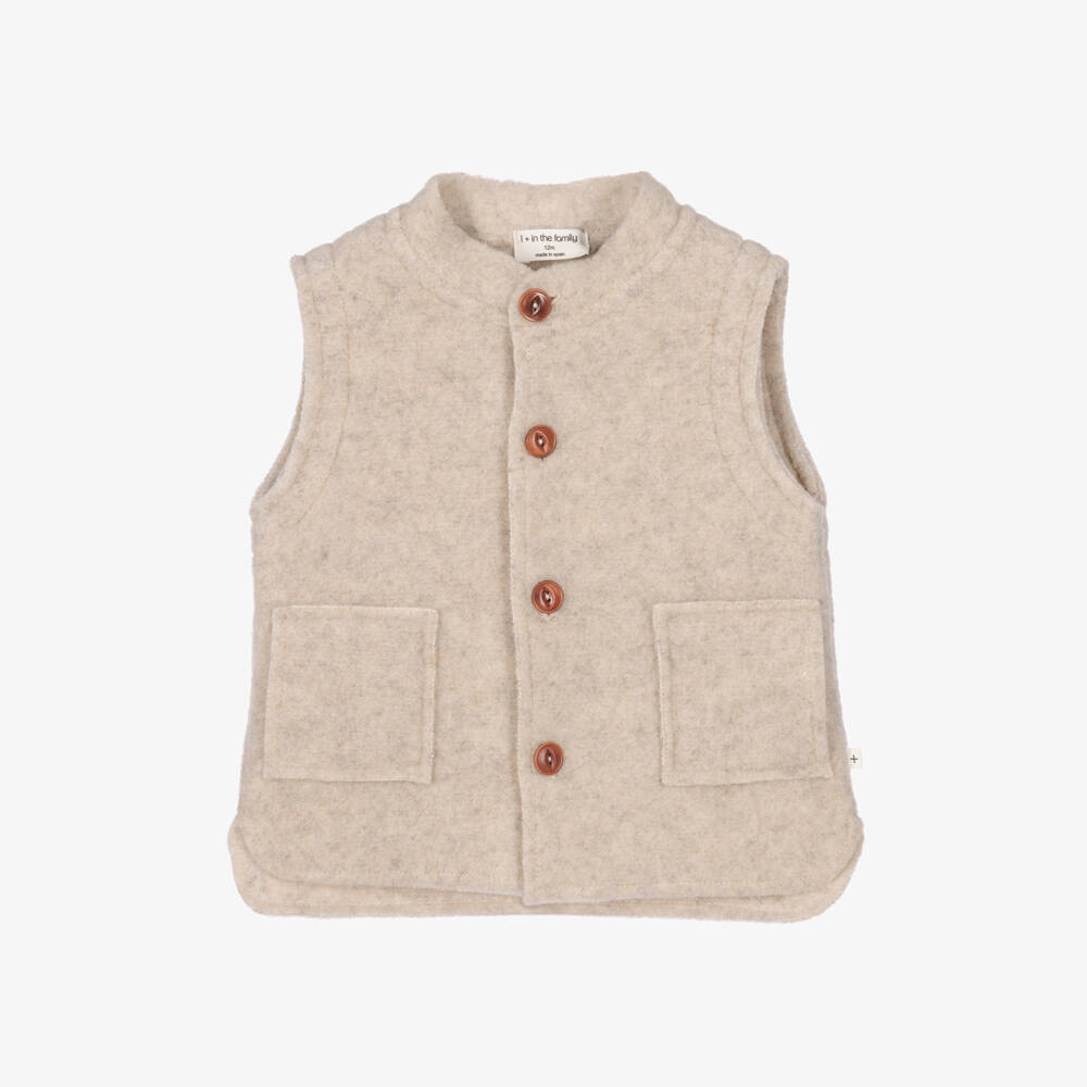 1 + in the family-Baby Beige Fluffy Fleece Gilet | Childrensalon