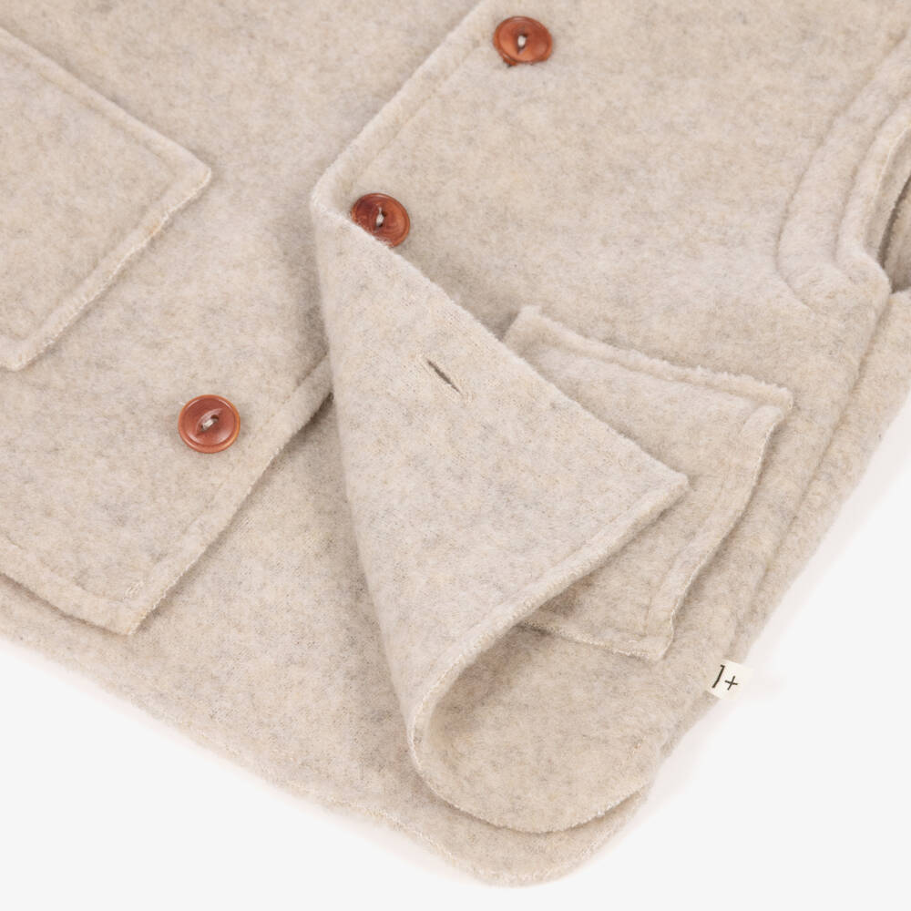 1 + in the family-Baby Beige Fluffy Fleece Gilet | Childrensalon