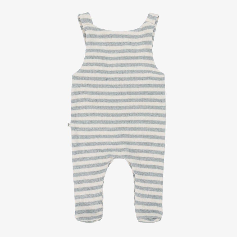 1 + in the family-Baby Boys Blue & Ivory Striped Knit Dungarees | Childrensalon