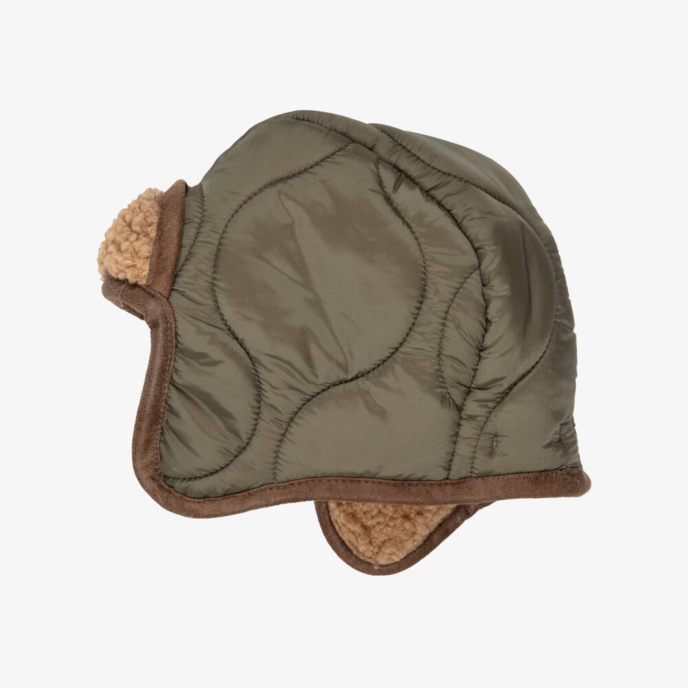 1 + in the family-Baby Boys Khaki Green Quilted Trapper Hat | Childrensalon