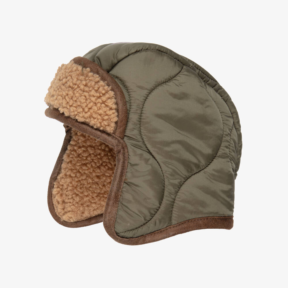 1 + in the family-Baby Boys Khaki Green Quilted Trapper Hat | Childrensalon