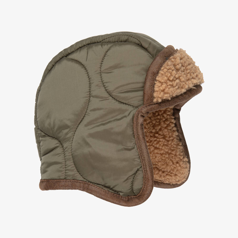 1 + in the family-Baby Boys Khaki Green Quilted Trapper Hat | Childrensalon