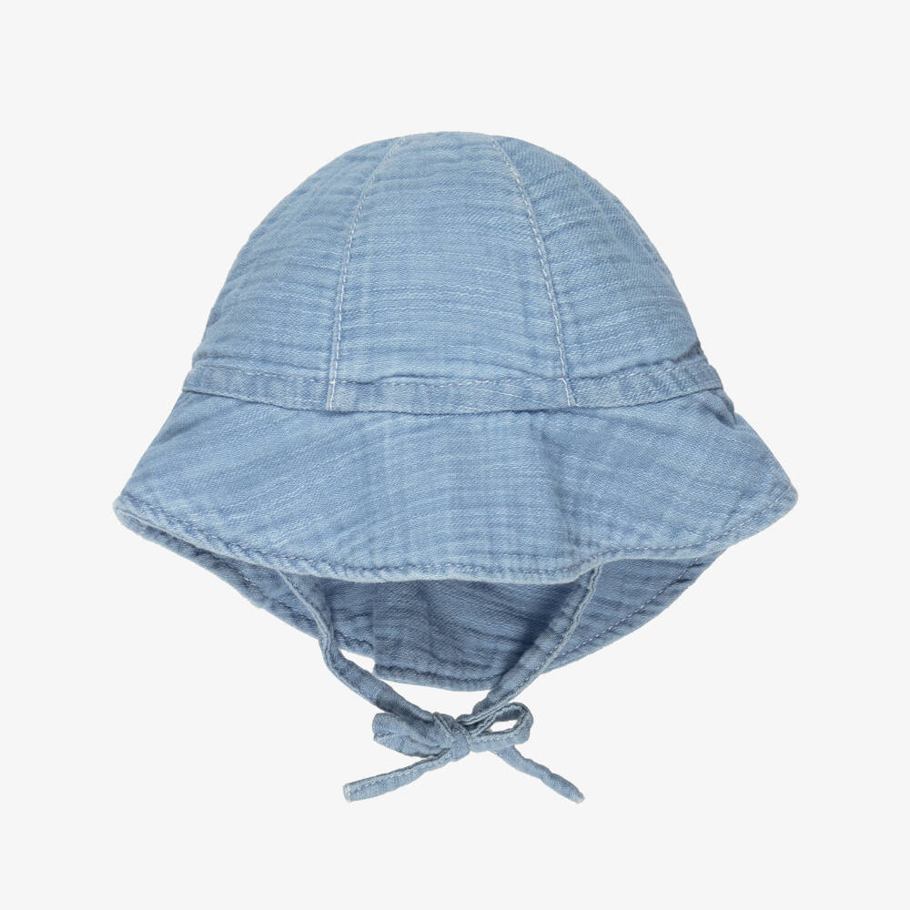 1 + in the family-Baby Boys Light Blue Cotton Chambray Sun Hat | Childrensalon