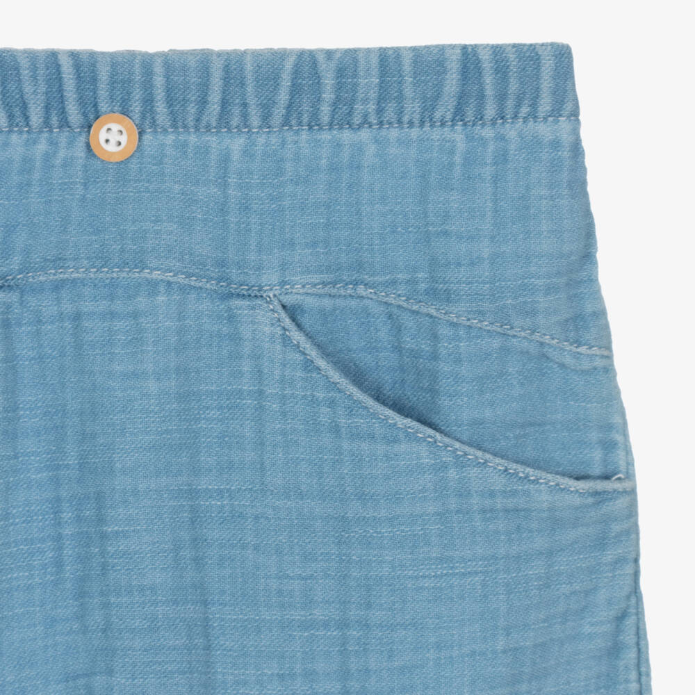 1 + in the family-Baby Boys Light Blue Cotton Trousers | Childrensalon