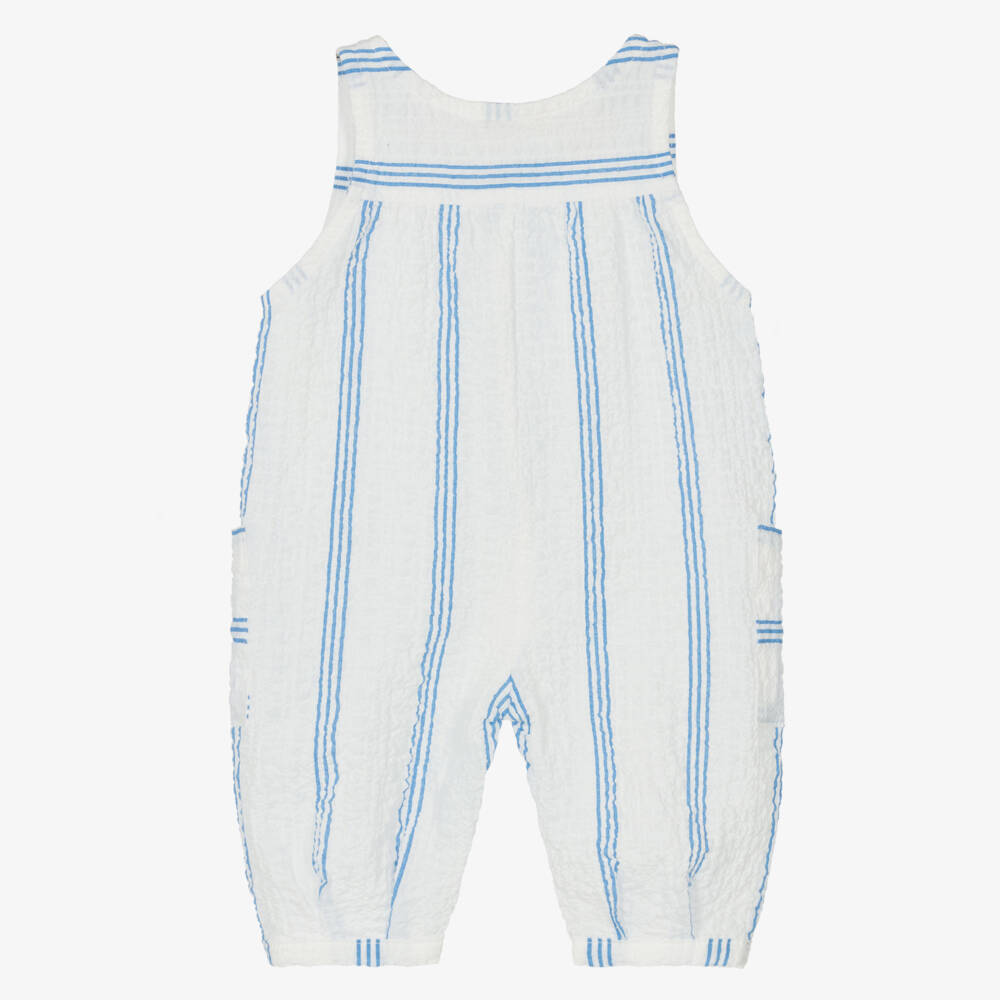 1 + in the family-Baby Boys White & Blue Striped Cotton Romper | Childrensalon