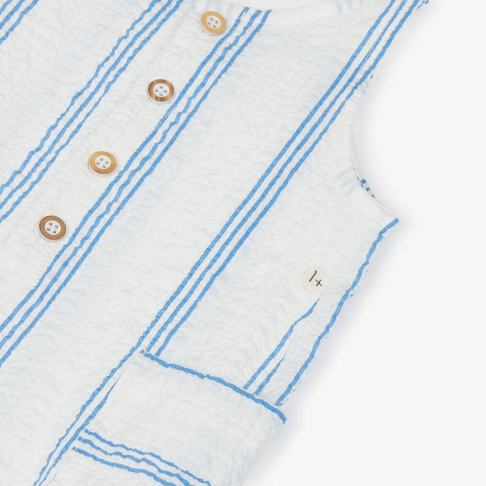 1 + in the family-Baby Boys White & Blue Striped Cotton Romper | Childrensalon