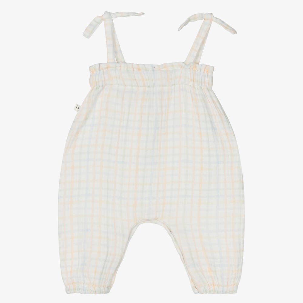 1 + in the family-Baby Girls Ivory Check Cotton Jumpsuit | Childrensalon
