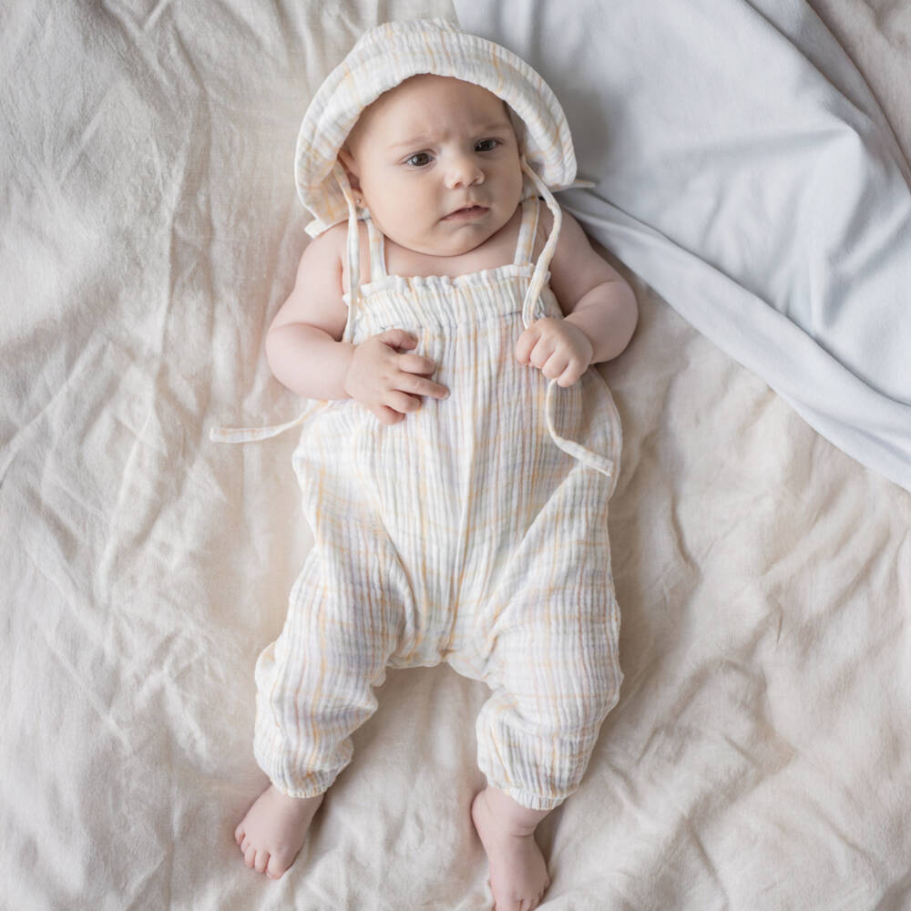 1 + in the family-Baby Girls Ivory Check Cotton Jumpsuit | Childrensalon