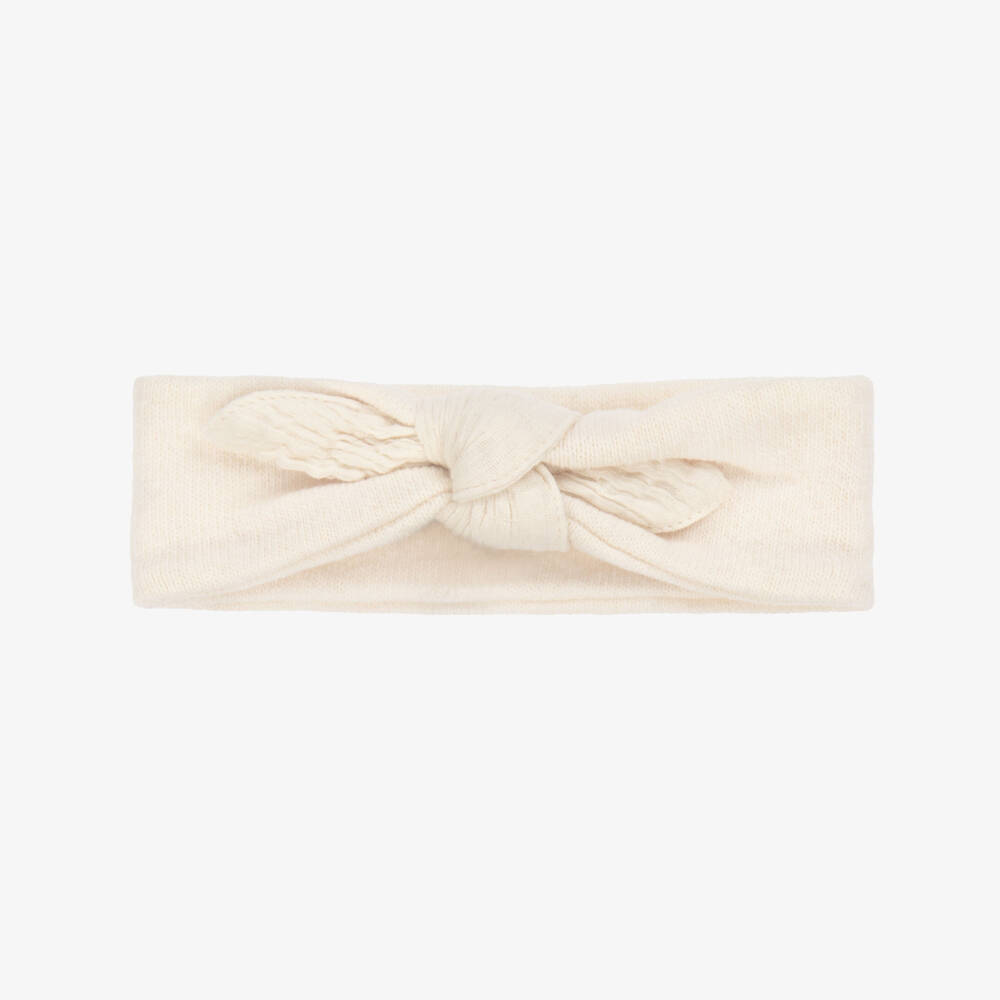 1 + in the family-Baby Girls Ivory Cotton Knit Bow Headband | Childrensalon