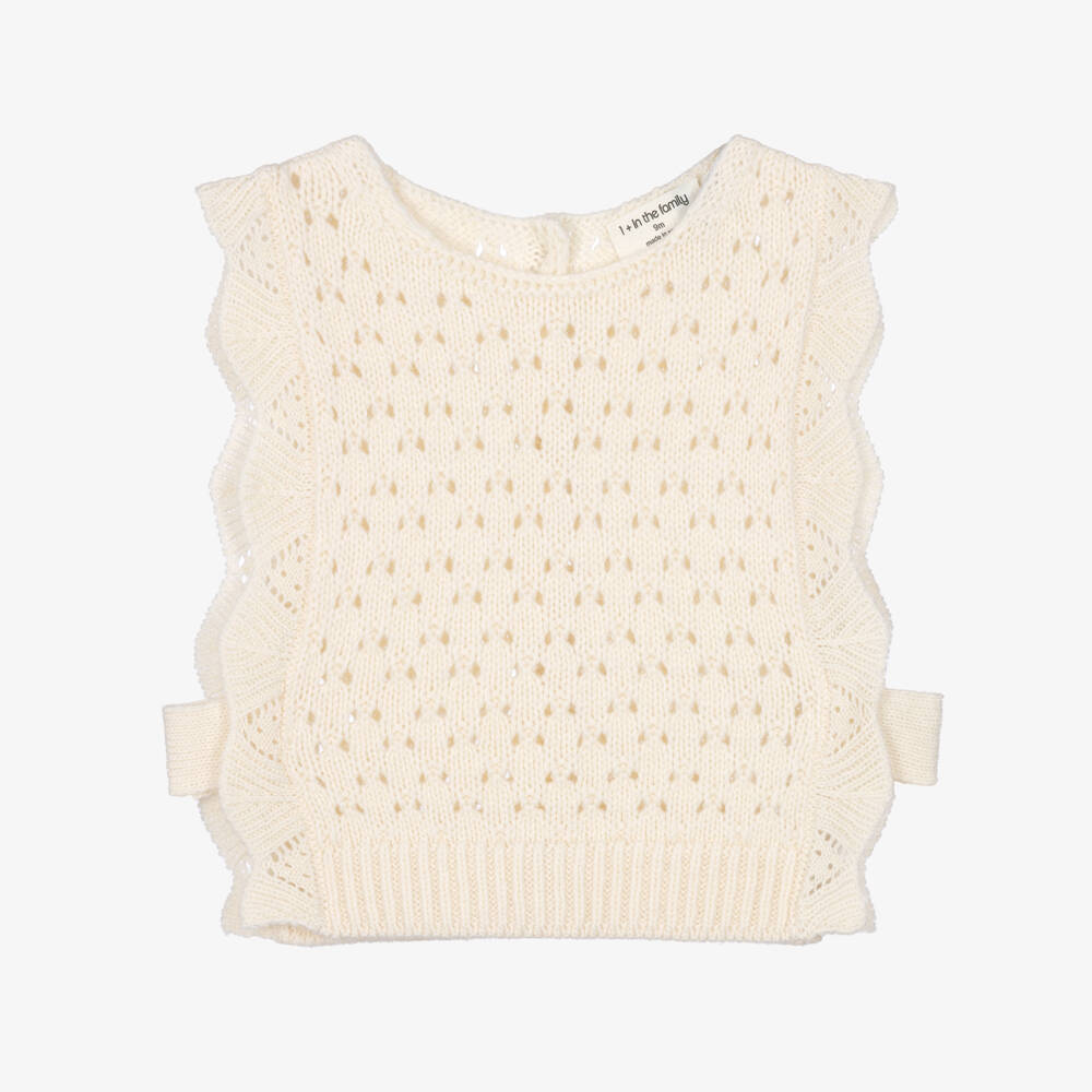 1 + in the family-Baby Girls Ivory Knitted Slipover with Open Sides | Childrensalon