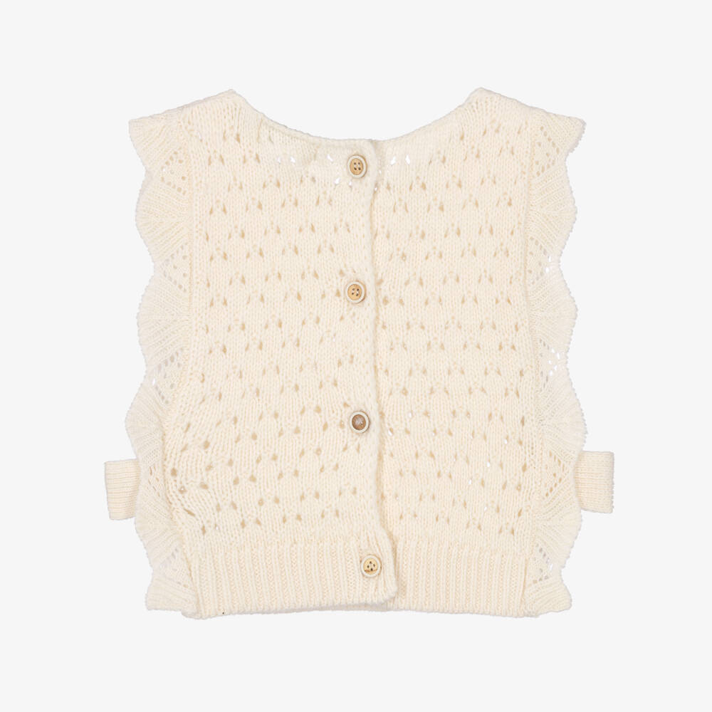 1 + in the family-Baby Girls Ivory Knitted Slipover with Open Sides | Childrensalon
