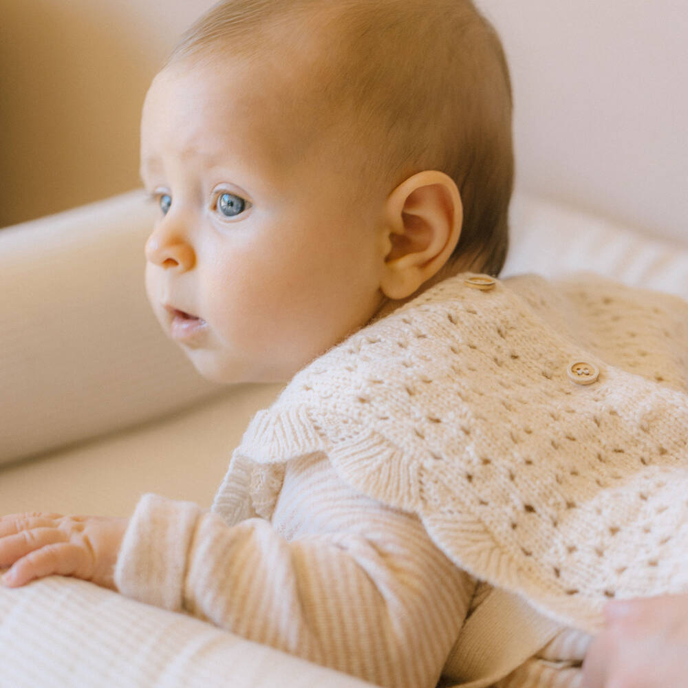 1 + in the family-Baby Girls Ivory Knitted Slipover with Open Sides | Childrensalon