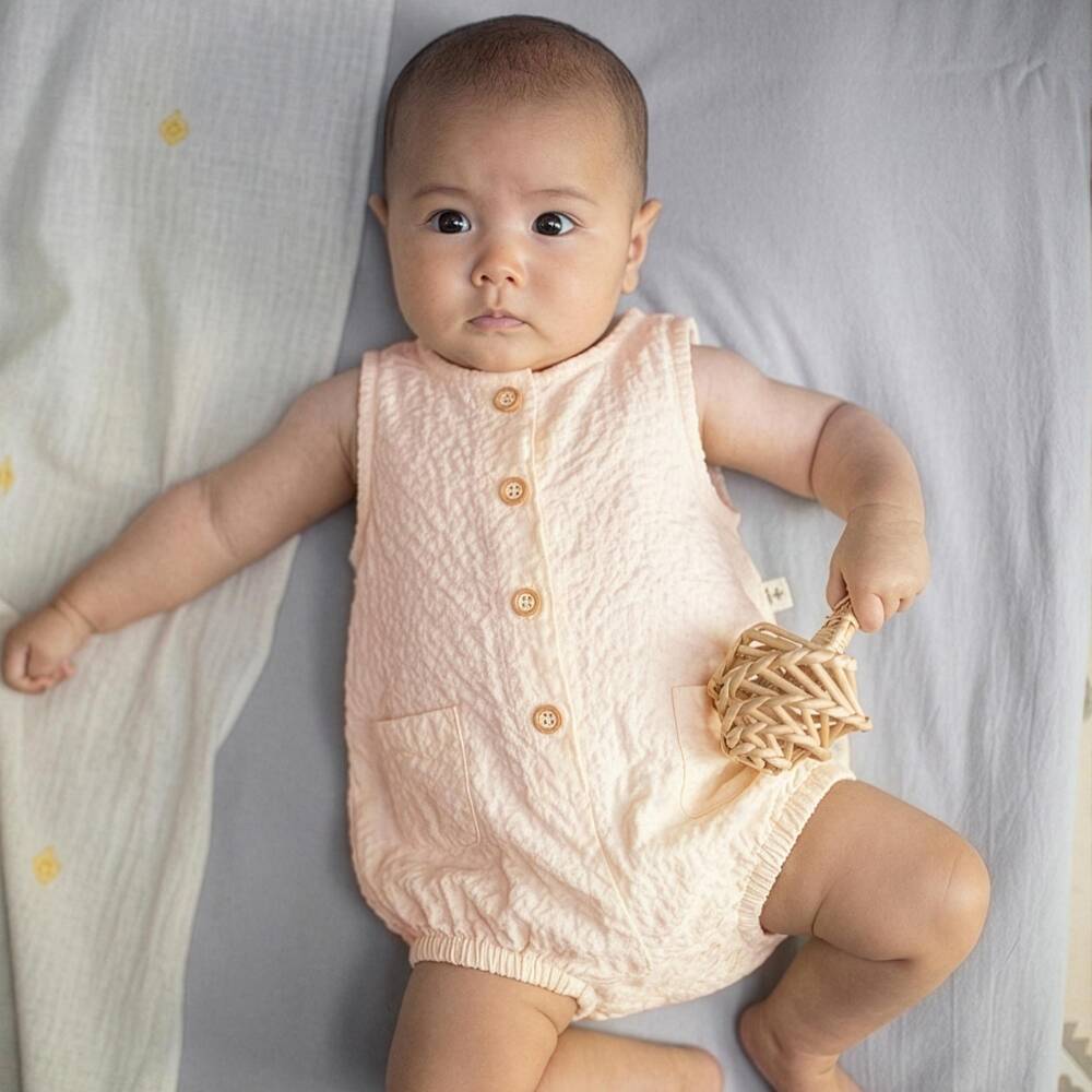 1 + in the family-Baby Girls Pale Pink Crinkle Cotton Shortie | Childrensalon
