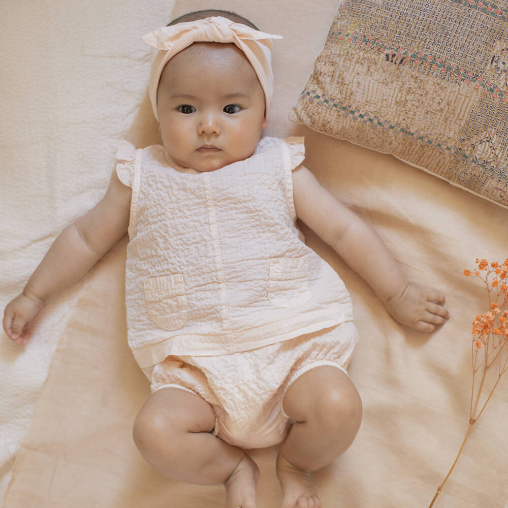 1 + in the family-طقم شورت قطن عضوي لون زهري فاتح للبنات الرضع | Childrensalon