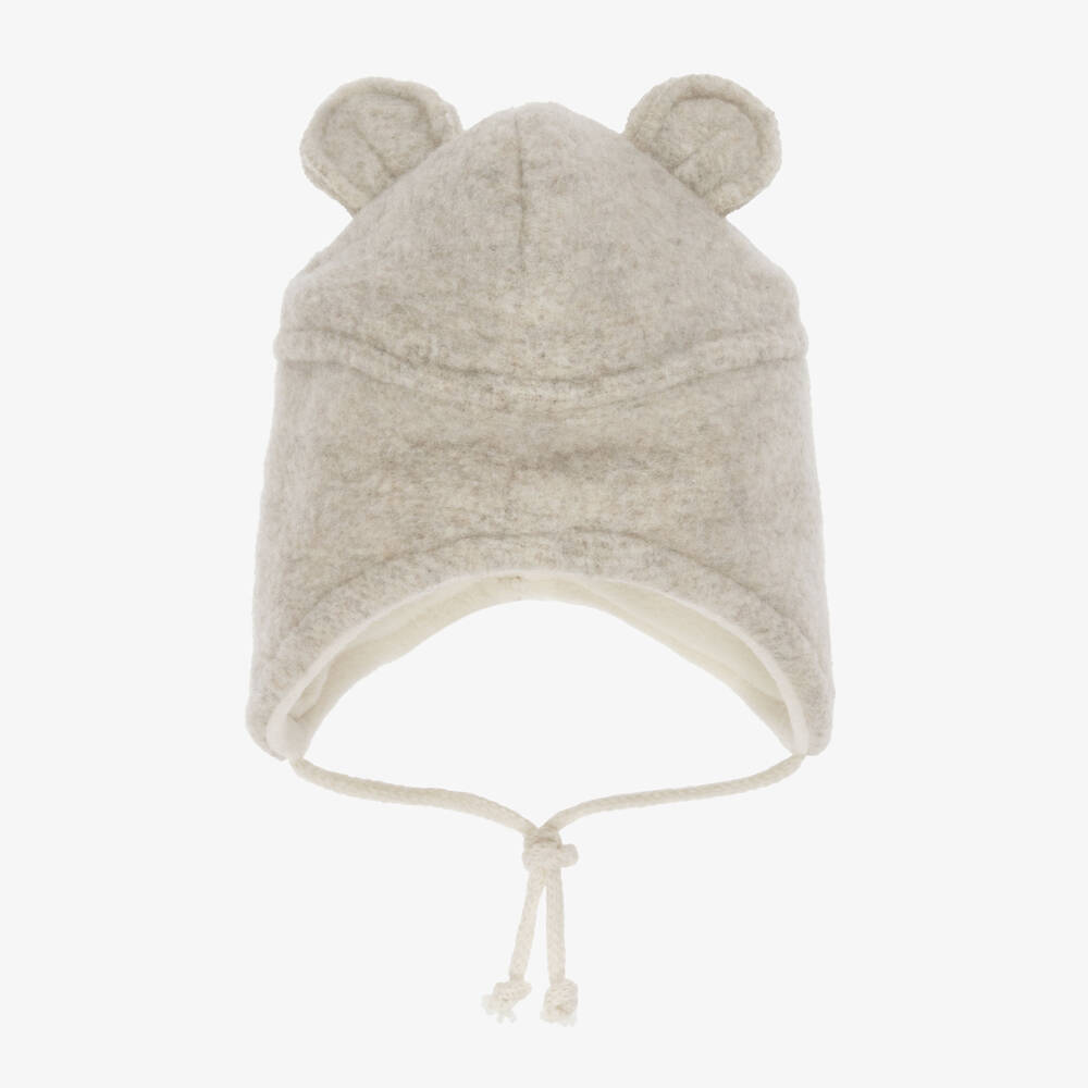 1 + in the family-Beige Fleece Baby Hat with Teddy Bear Ears | Childrensalon