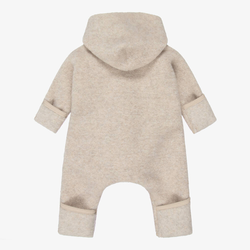 1 + in the family-Beige Fleece Hooded Baby Pramsuit | Childrensalon
