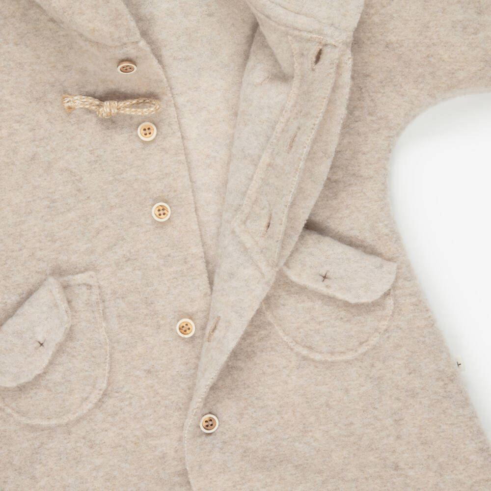 1 + in the family-Beige Fleece Hooded Baby Pramsuit | Childrensalon