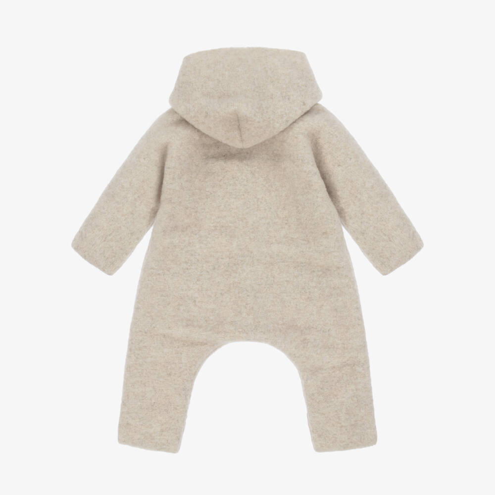 1 + in the family-Beige Fleece Hooded Pramsuit | Childrensalon