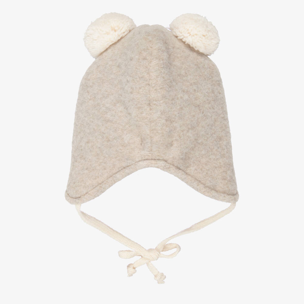 1 + in the family-Beige Fleece Pom-Pom Baby Hat | Childrensalon