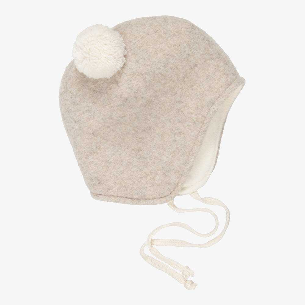 1 + in the family-Beige Fleece Pom-Pom Baby Hat | Childrensalon